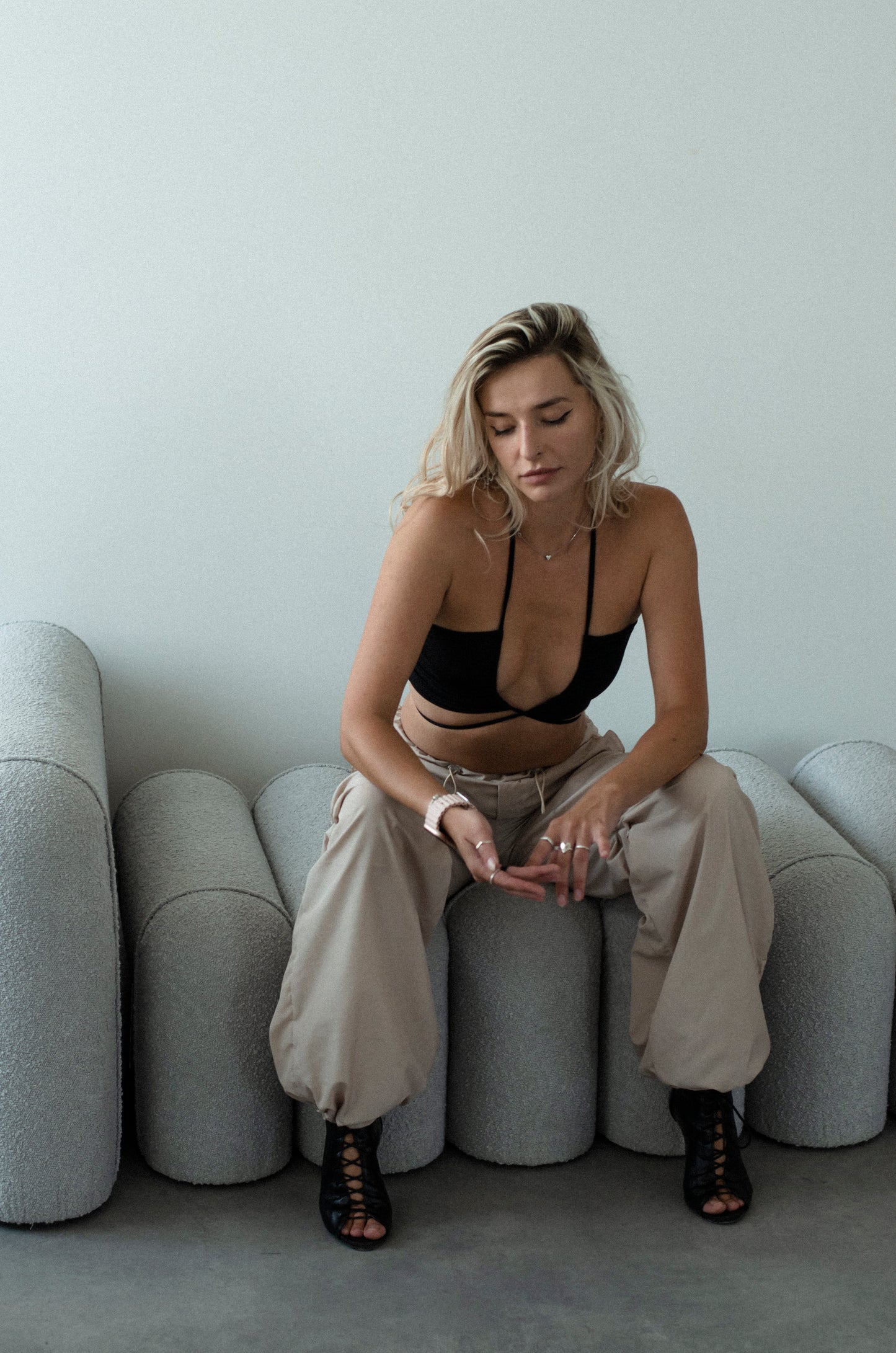 Beige Cargo Wide Leg Pants