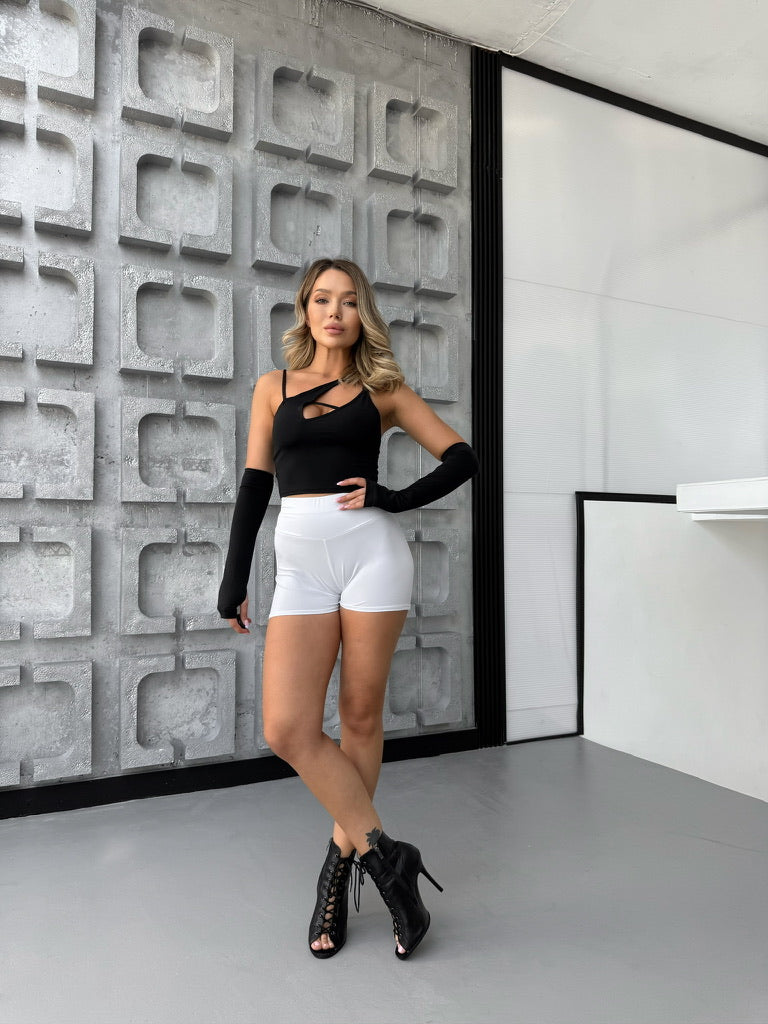 White Ruched Booty Shorts