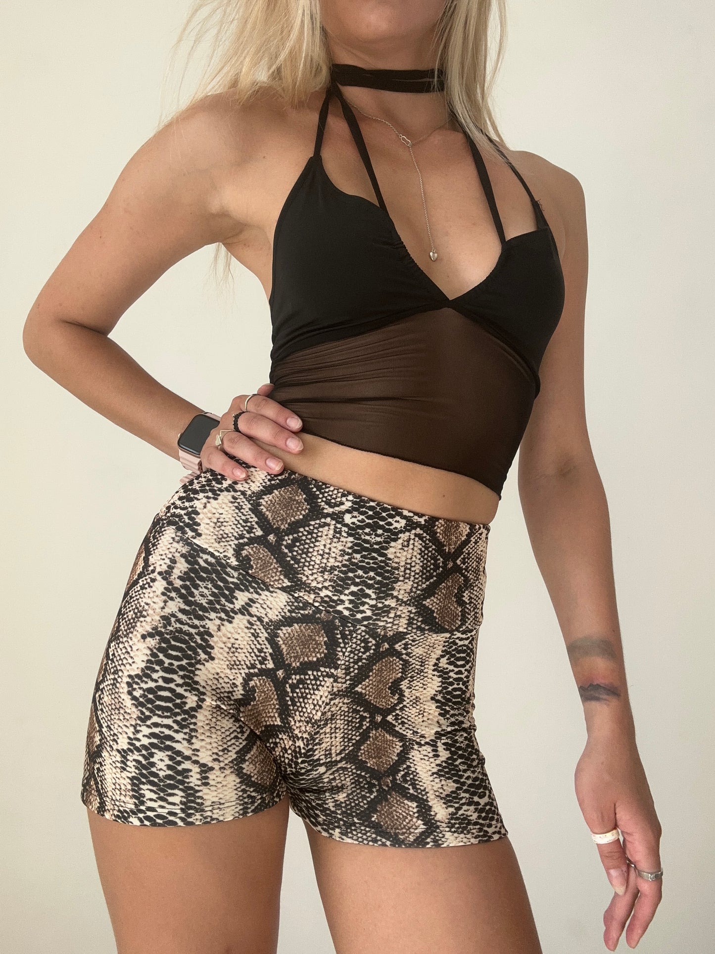 Black Mesh Decollete Halter Top