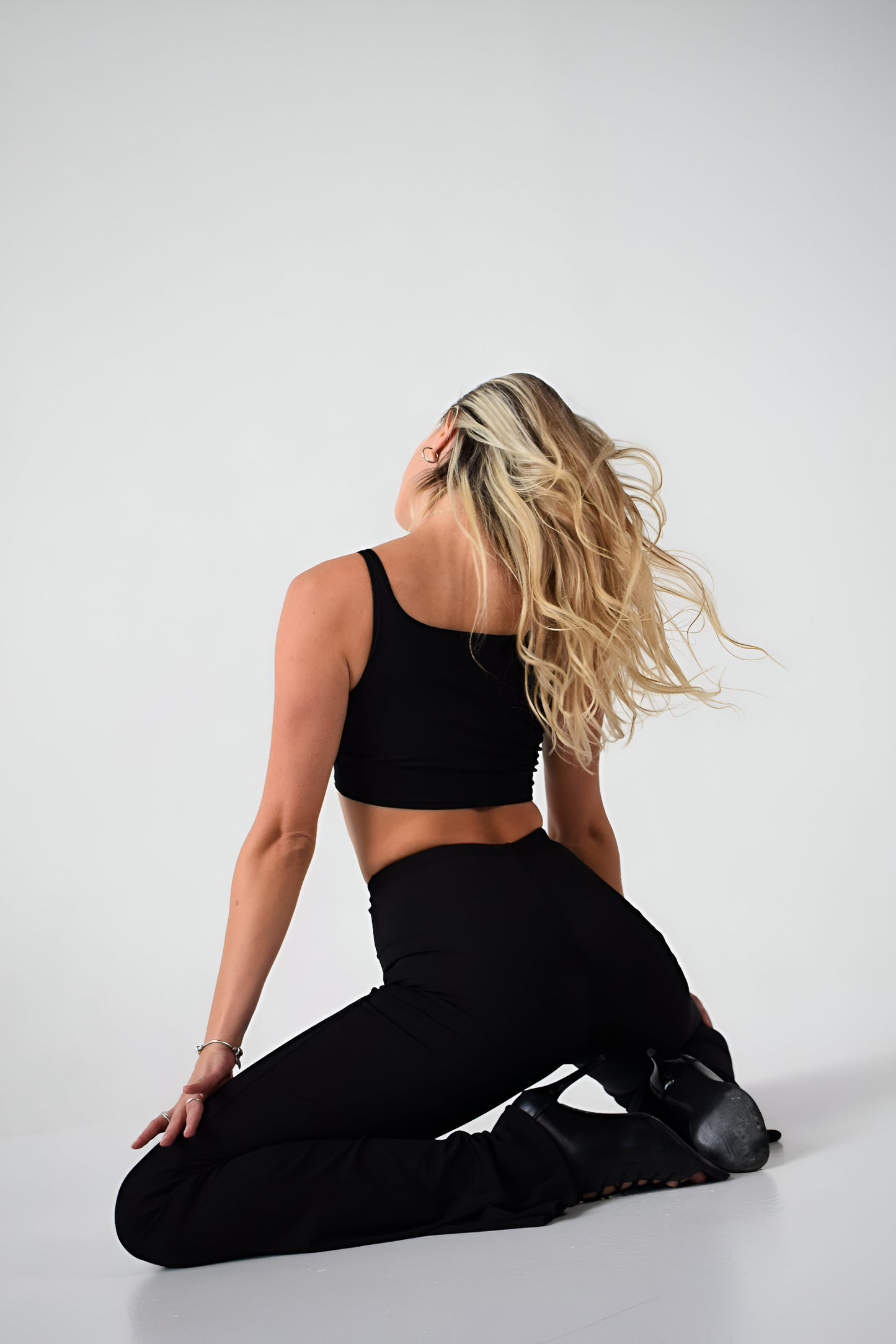 Black Ribbed High Waist Flared Dance Pants