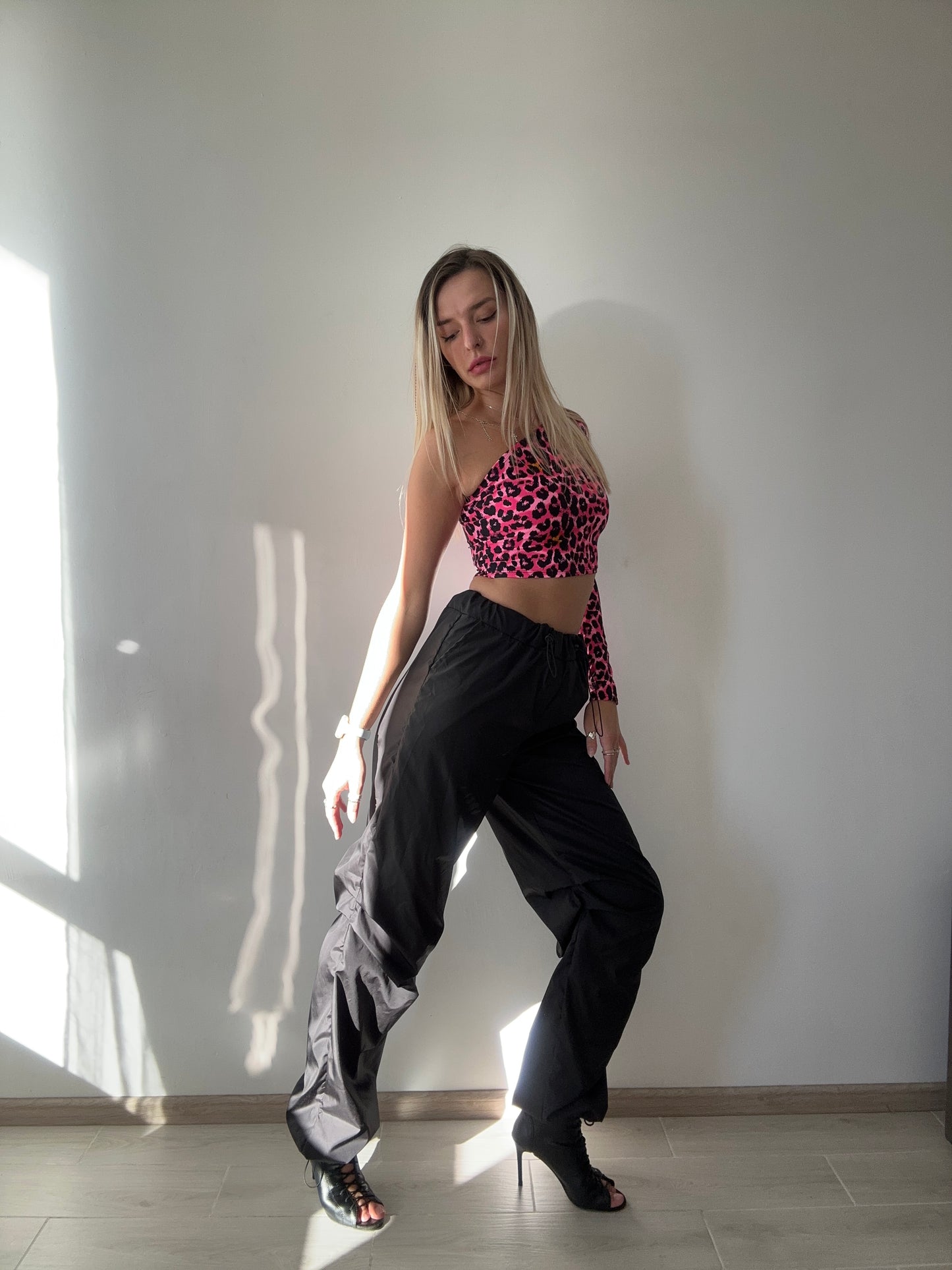 Hot Pink Leopard One Shoulder Top