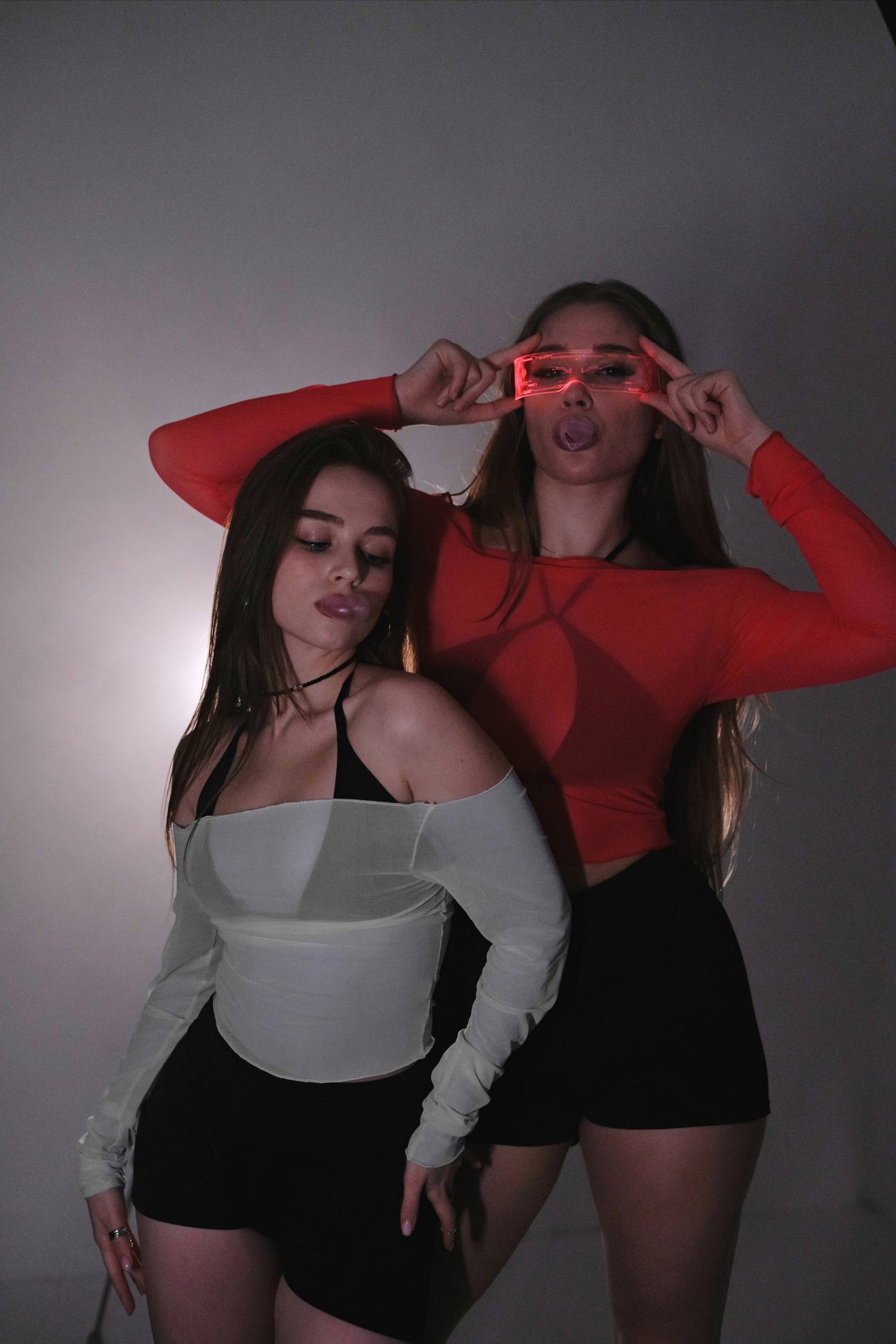 Red Mesh Off Shoulder Top