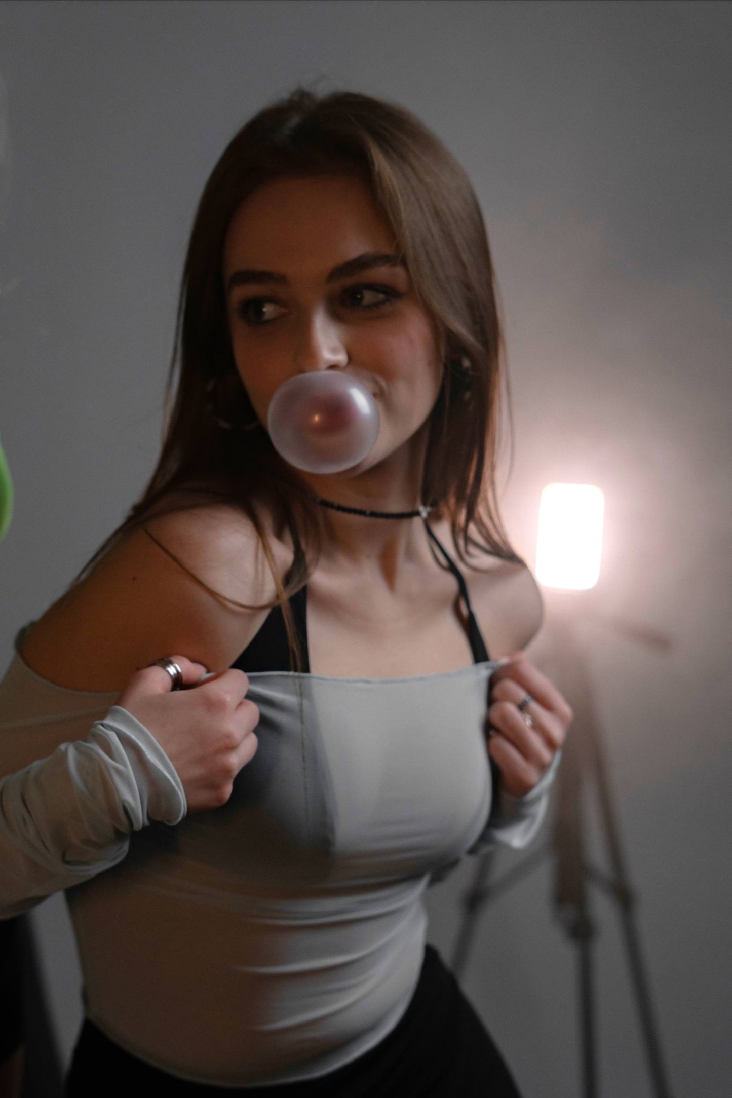 Red Mesh Off Shoulder Top