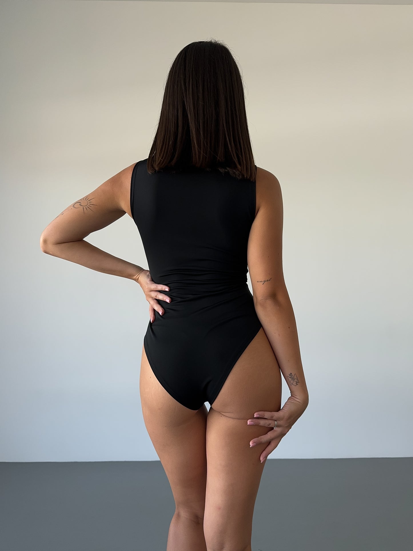 Black Deep Cut Bodysuit with Clasp