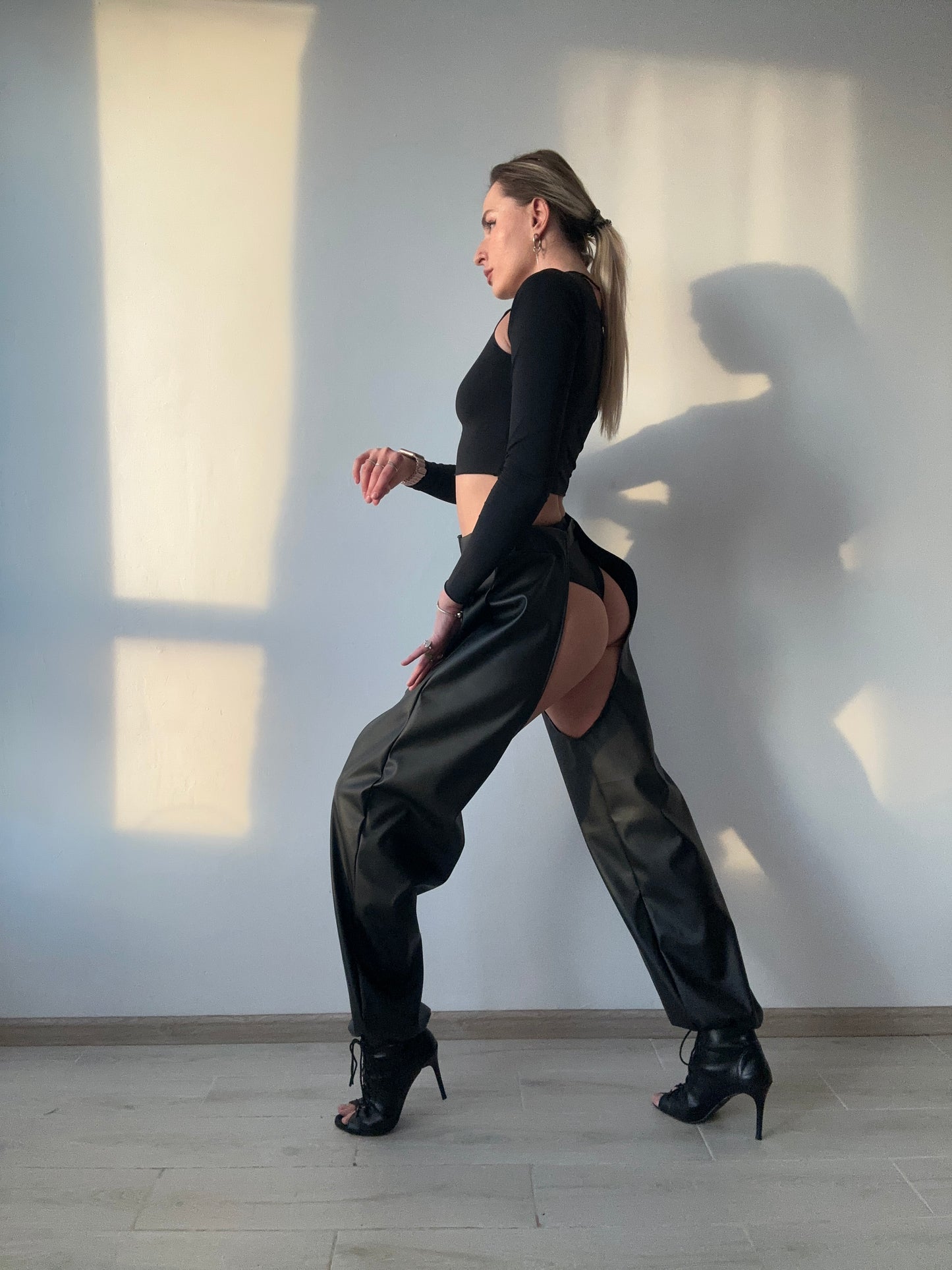 Black Leather Cut Out Pants