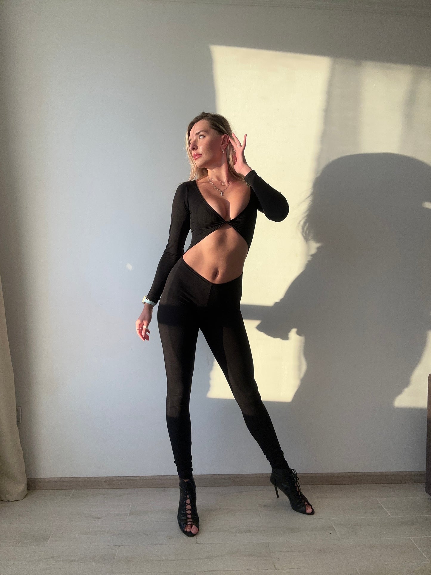 Black Open Belly Jumpsuit