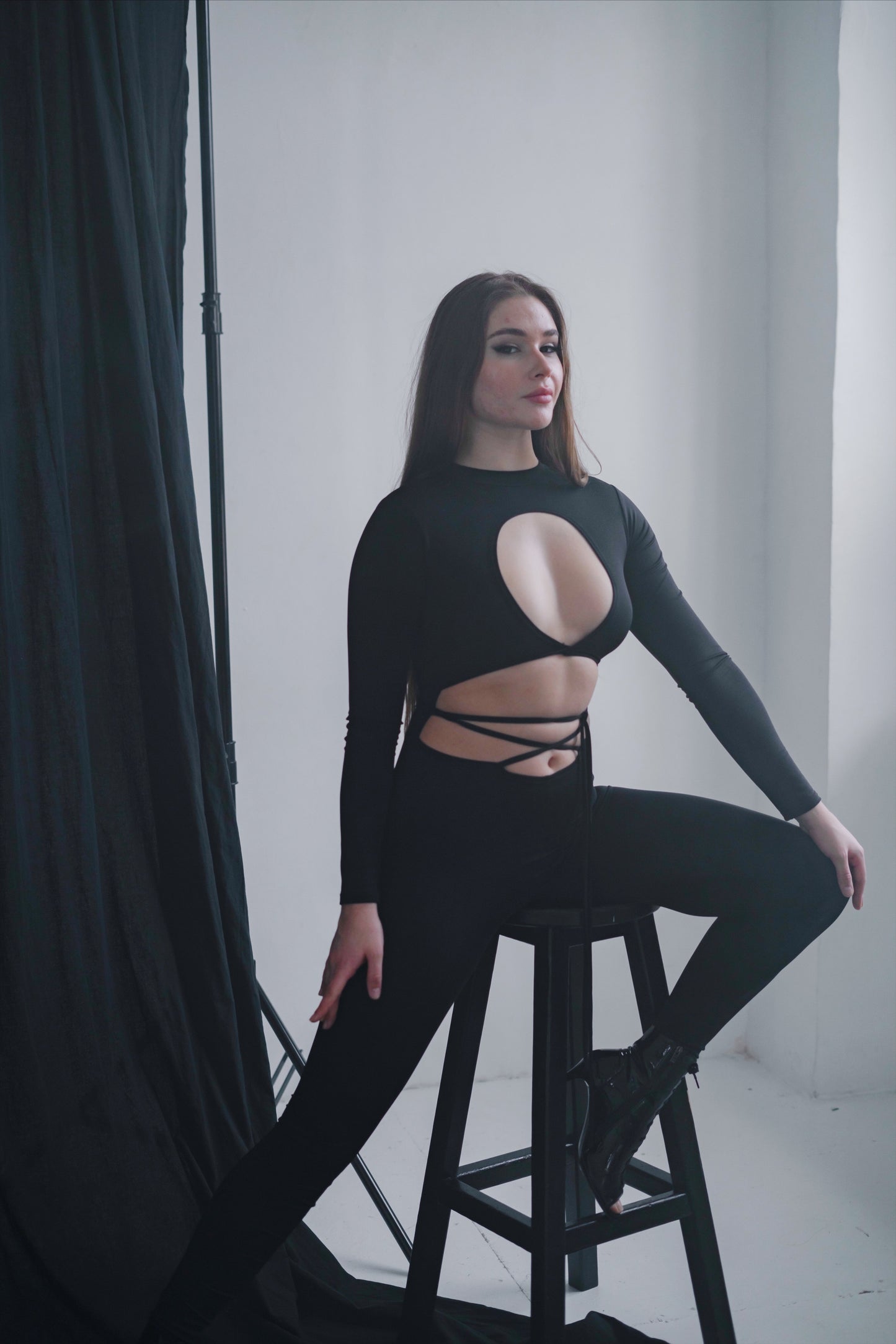 Black Cut Out Jumpsuit with Ties