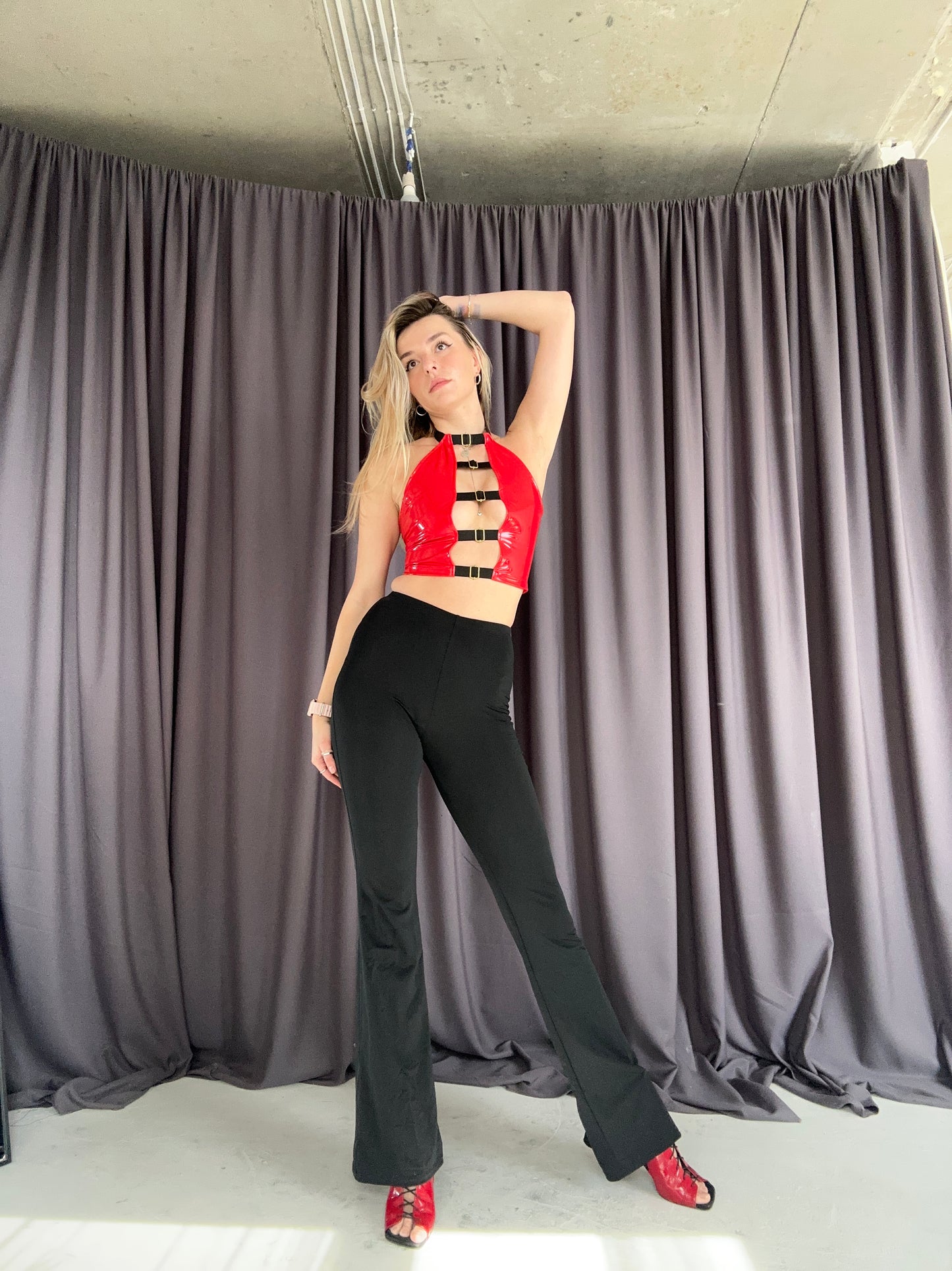 Red Latex Decollete Corset Top