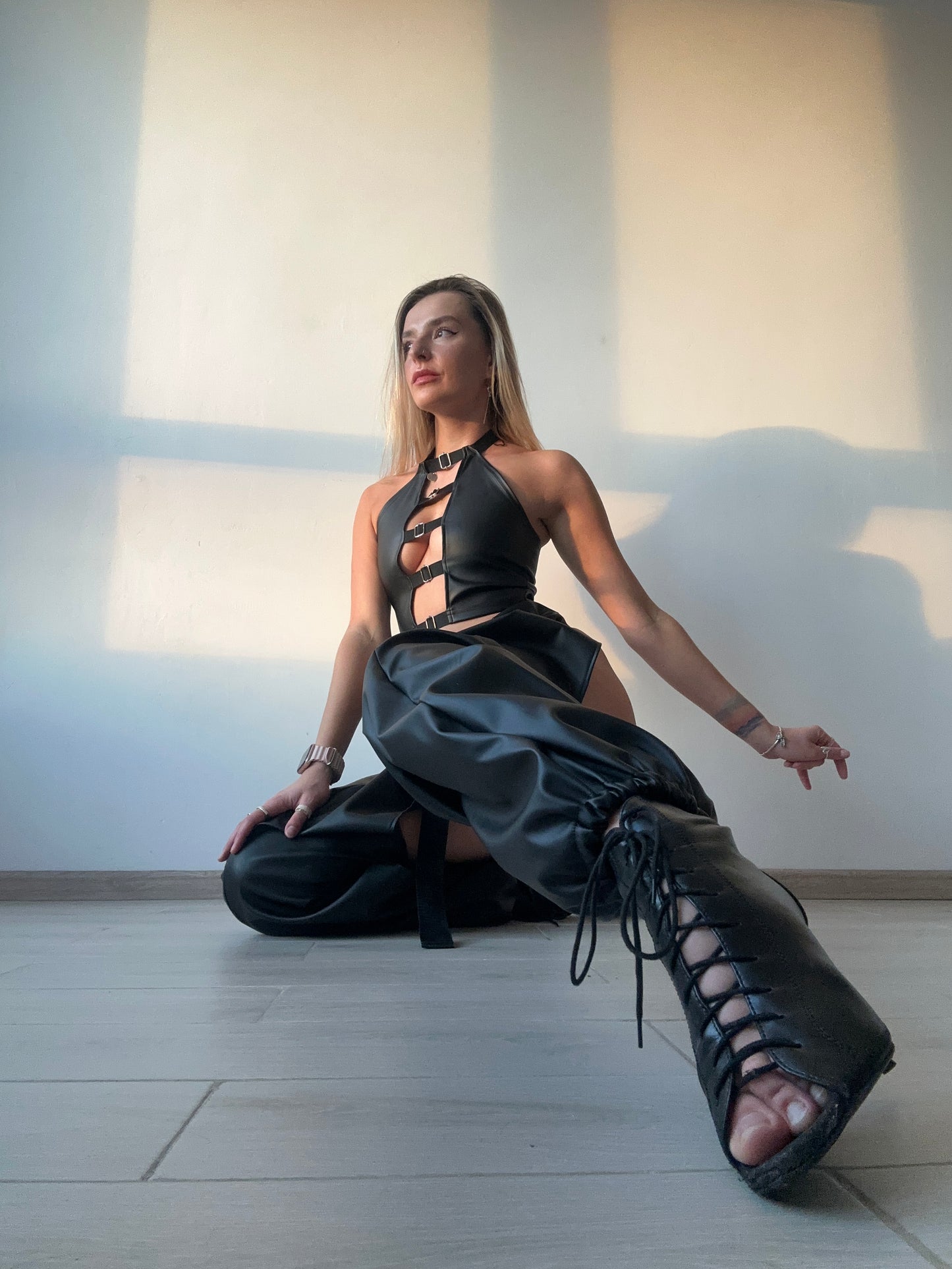 Black Leather Cut Out Pants