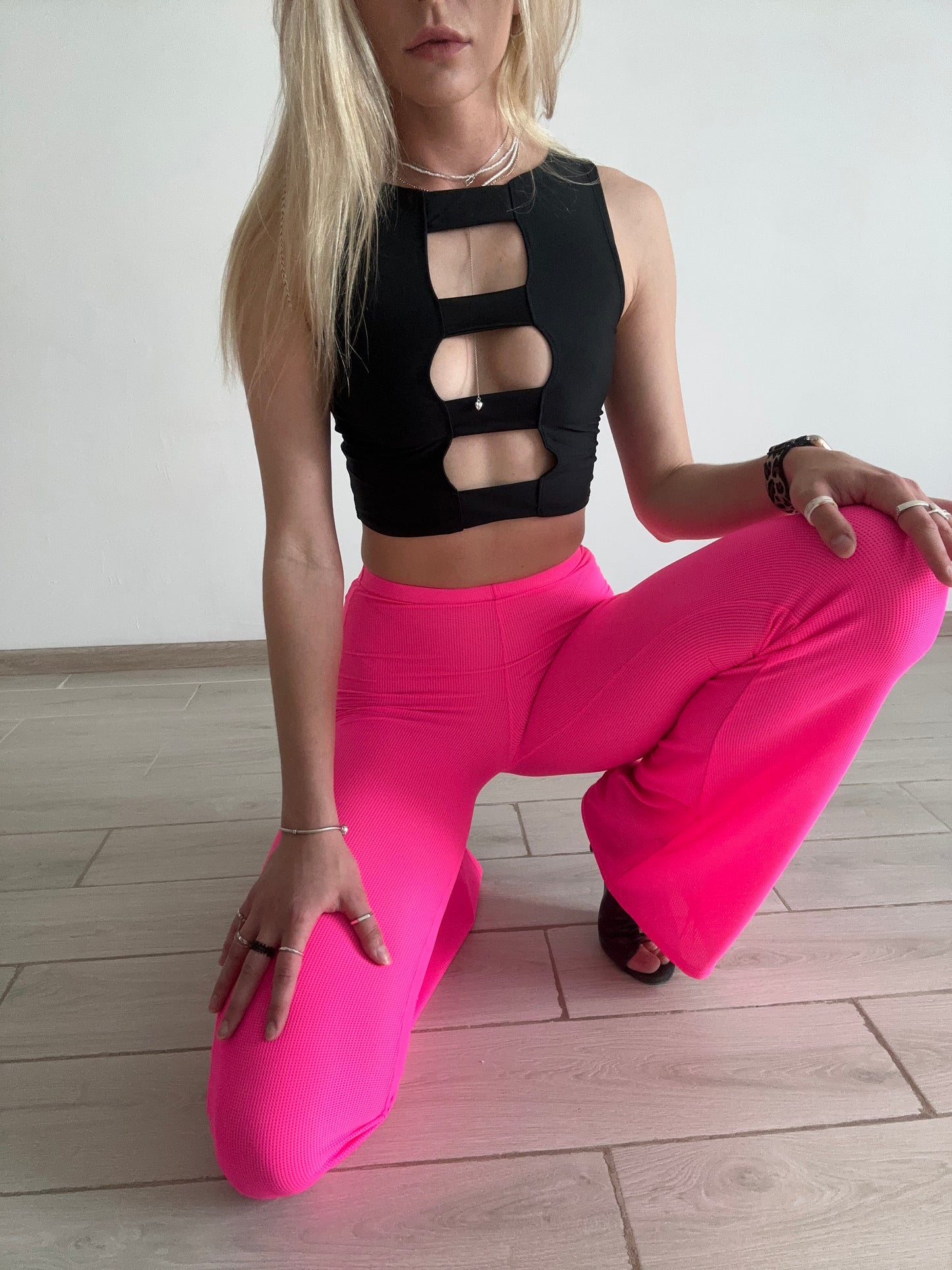 Hot Pink Neon Mesh Flared Pants