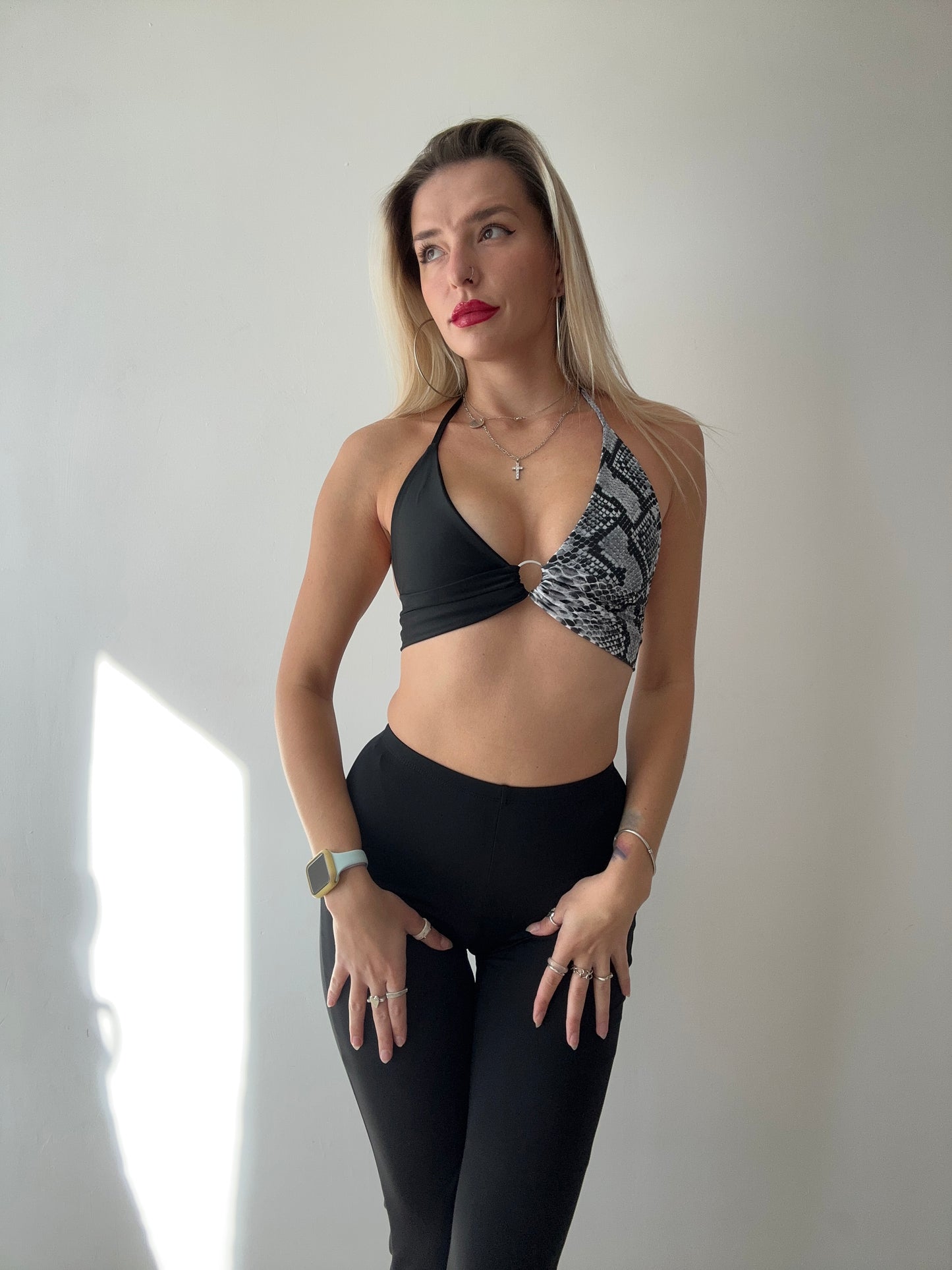 Black & Grey Python Ring Bralette Top