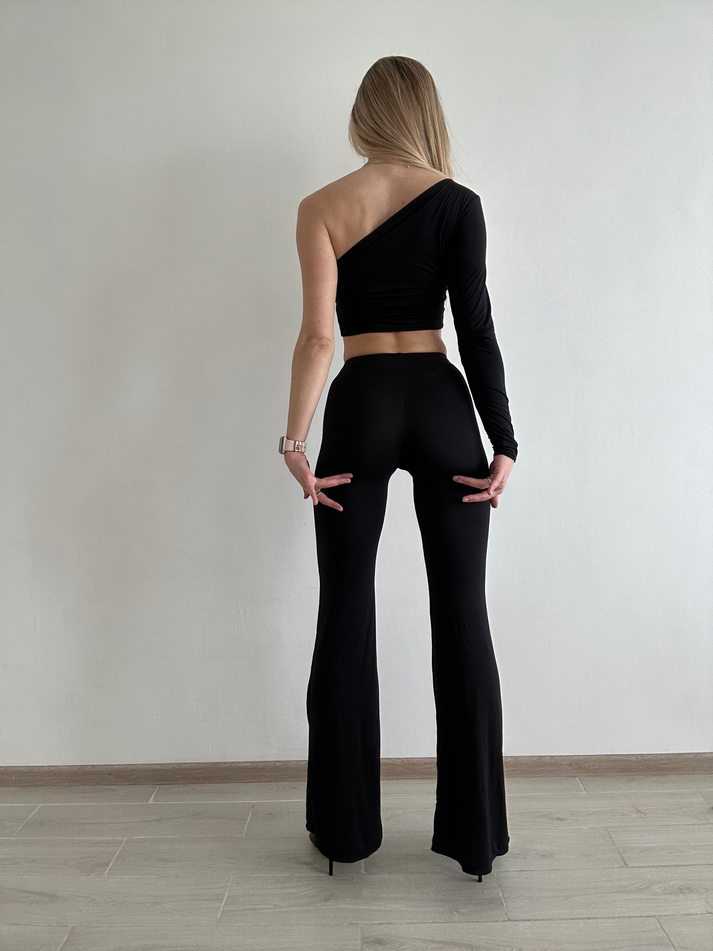 Black Cotton Flared Pants