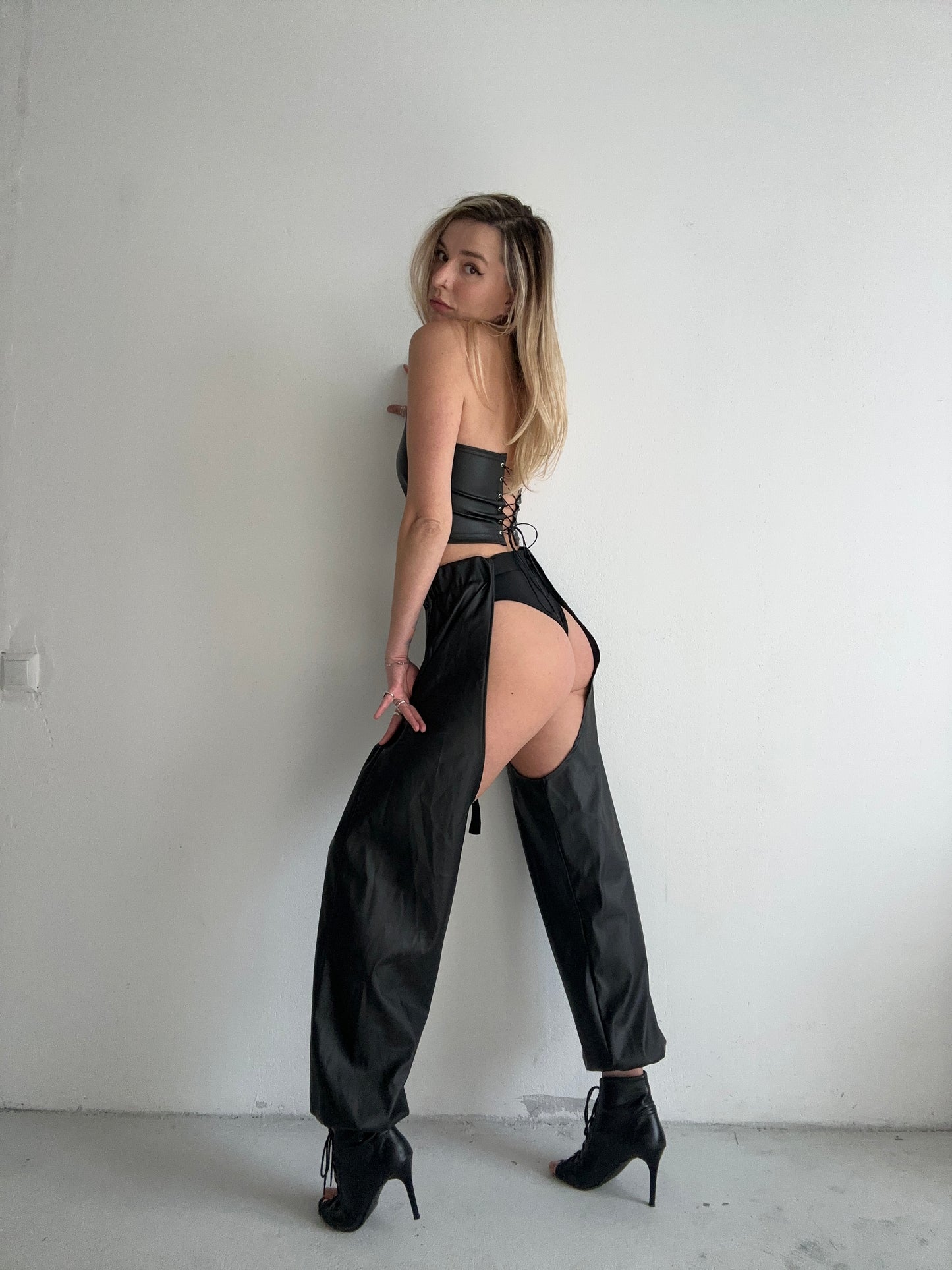 Black Eco Leather Halter Corset Top