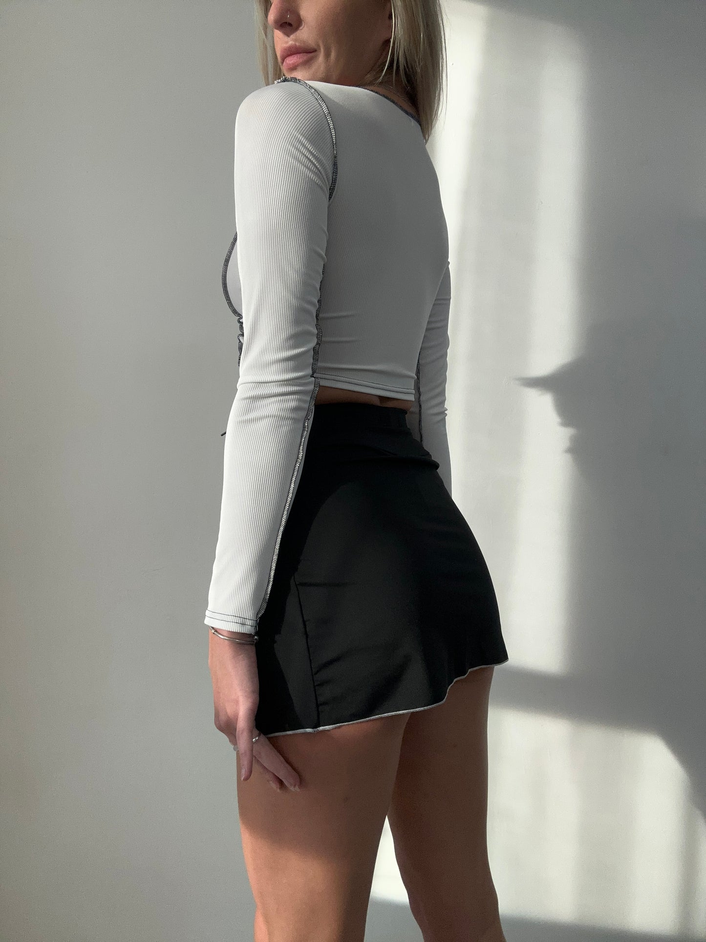 Black Mini Skort with White Stitching