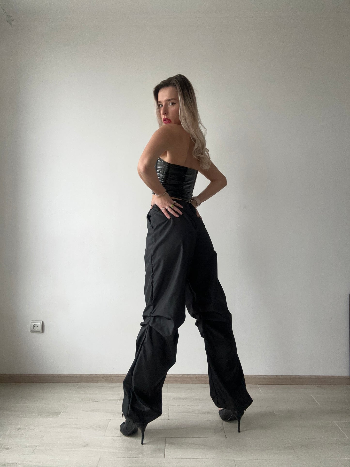 Black Latex Varnished Corset Top