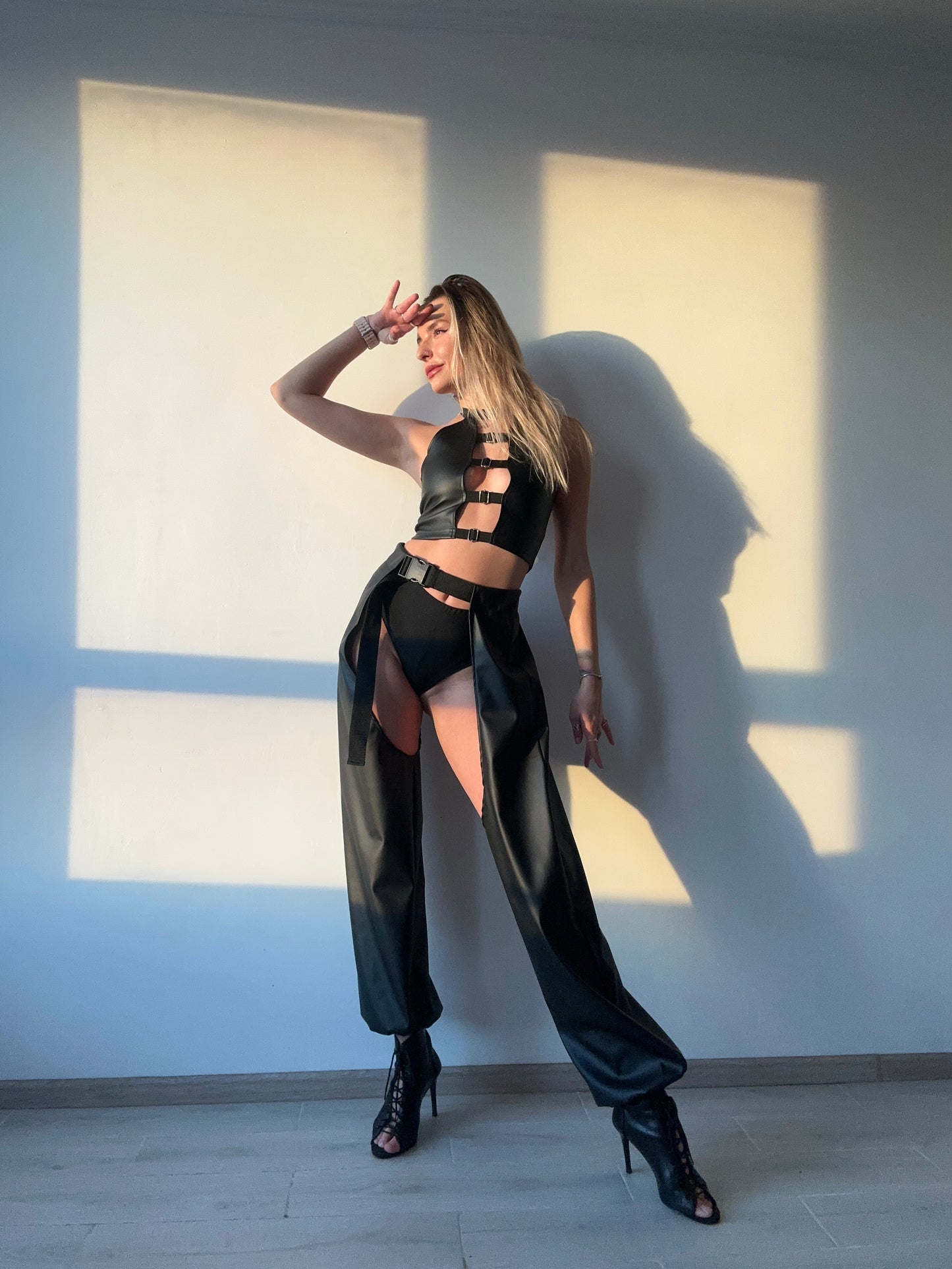 Black Leather Cut Out Pants