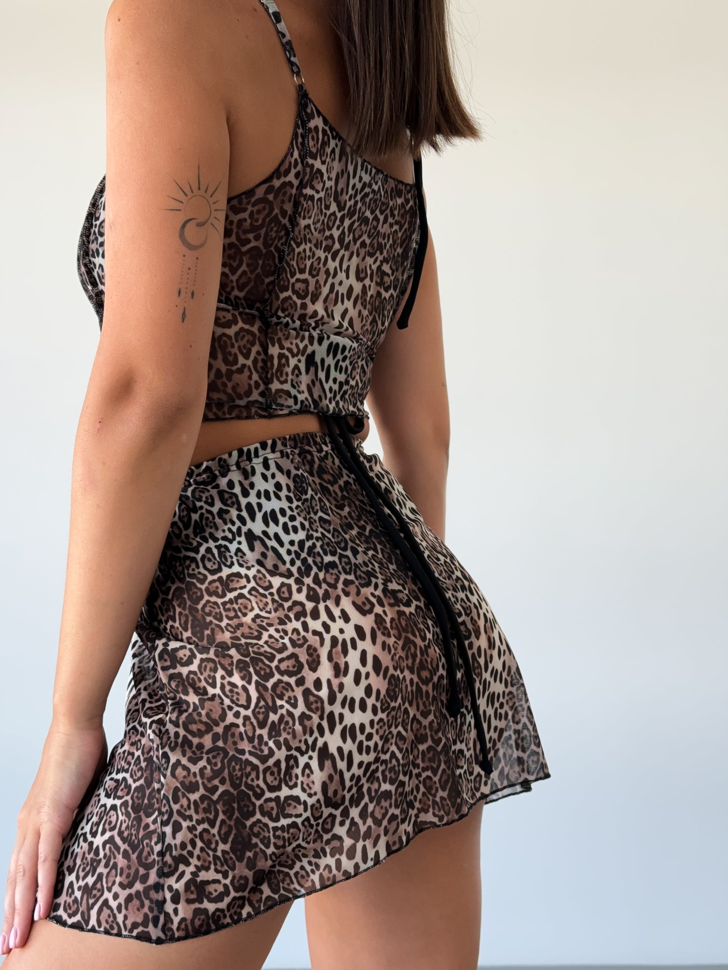Leopard Mesh Mini Skirt