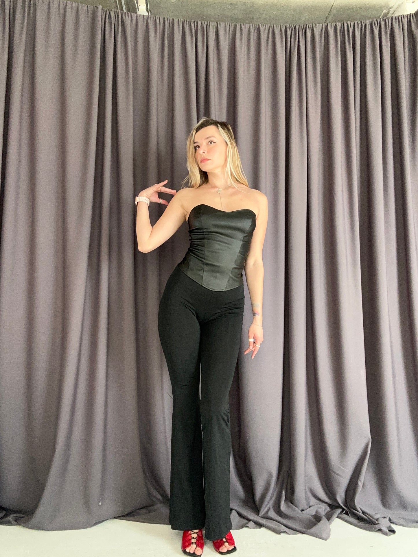 Black Strapless Faux Leather Corset