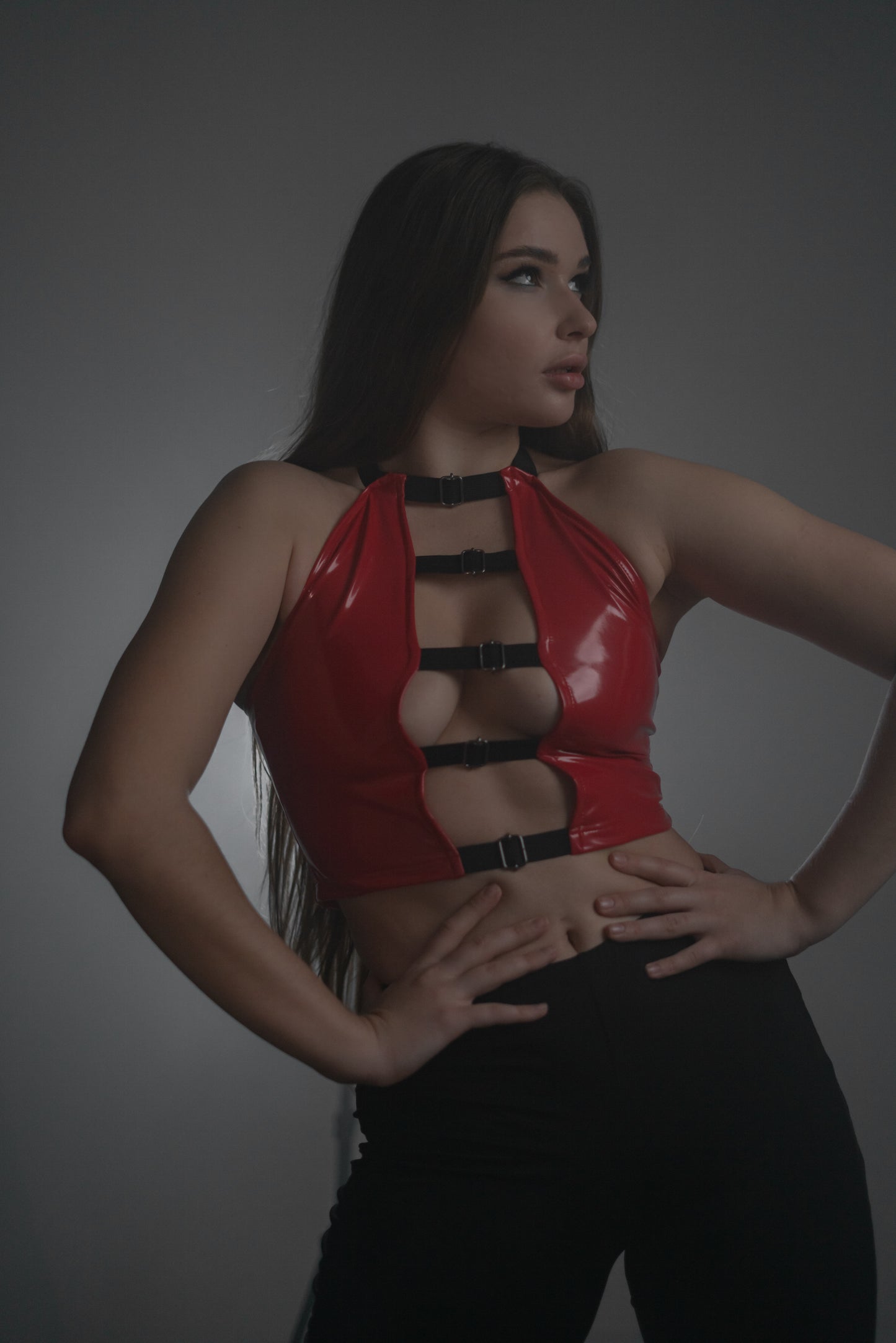 Red Latex Decollete Corset Top