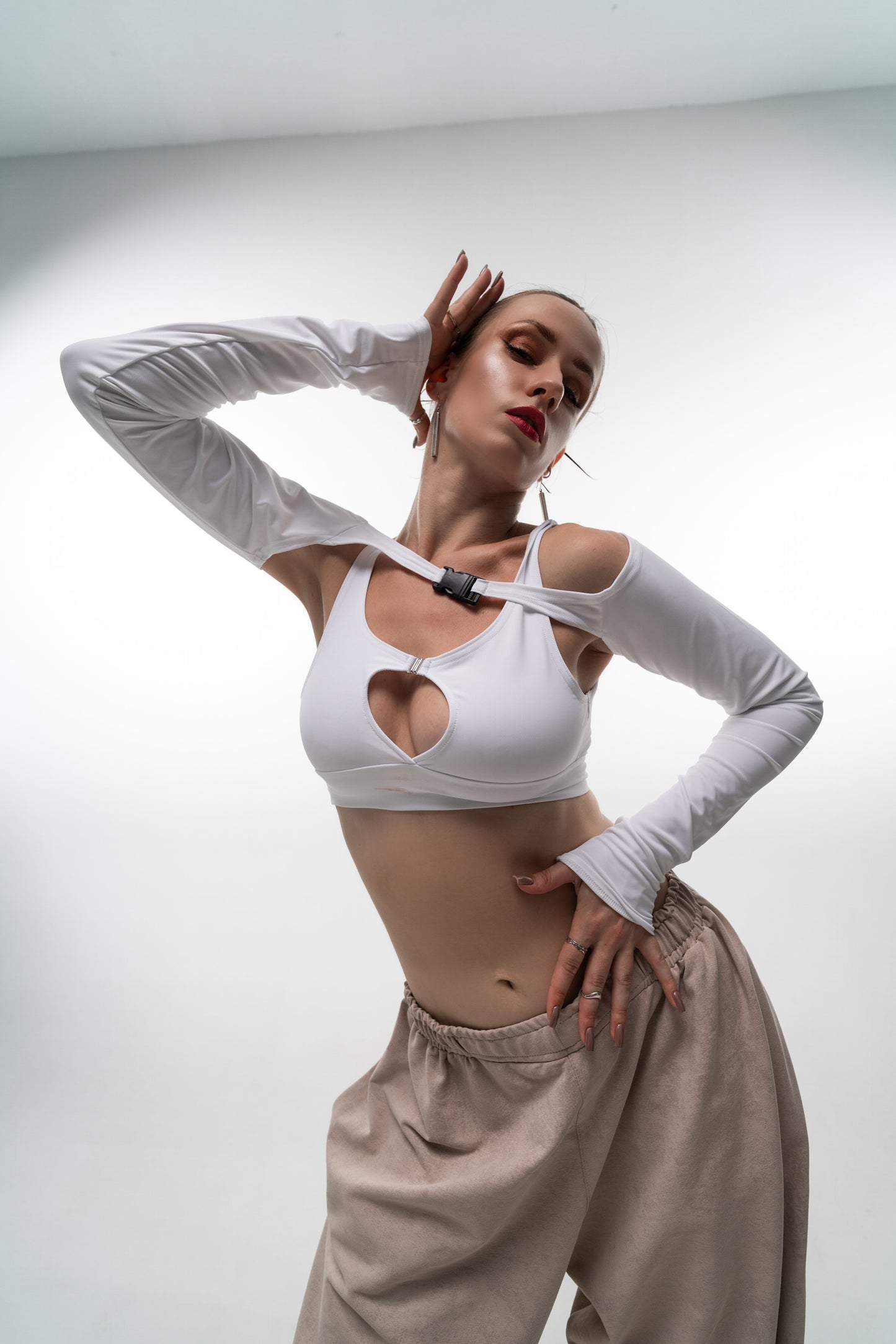 Beige Tie Dye Wide Leg Pants