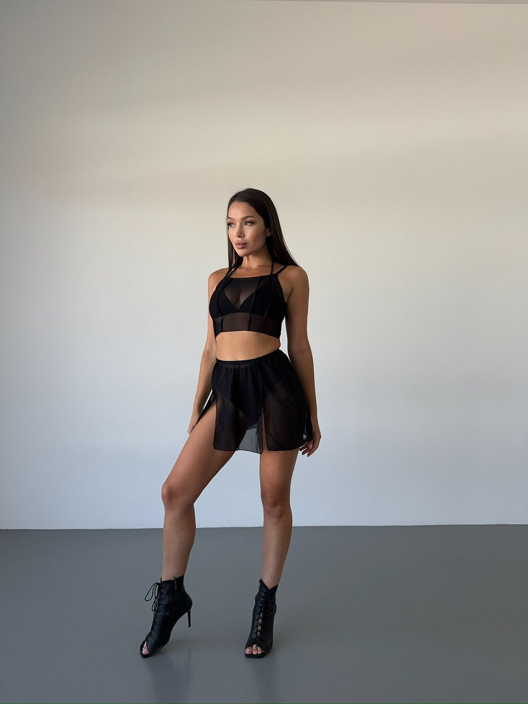 Black Mesh Strappy Crop Top