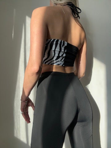 Black & Zebra Tie Front Top