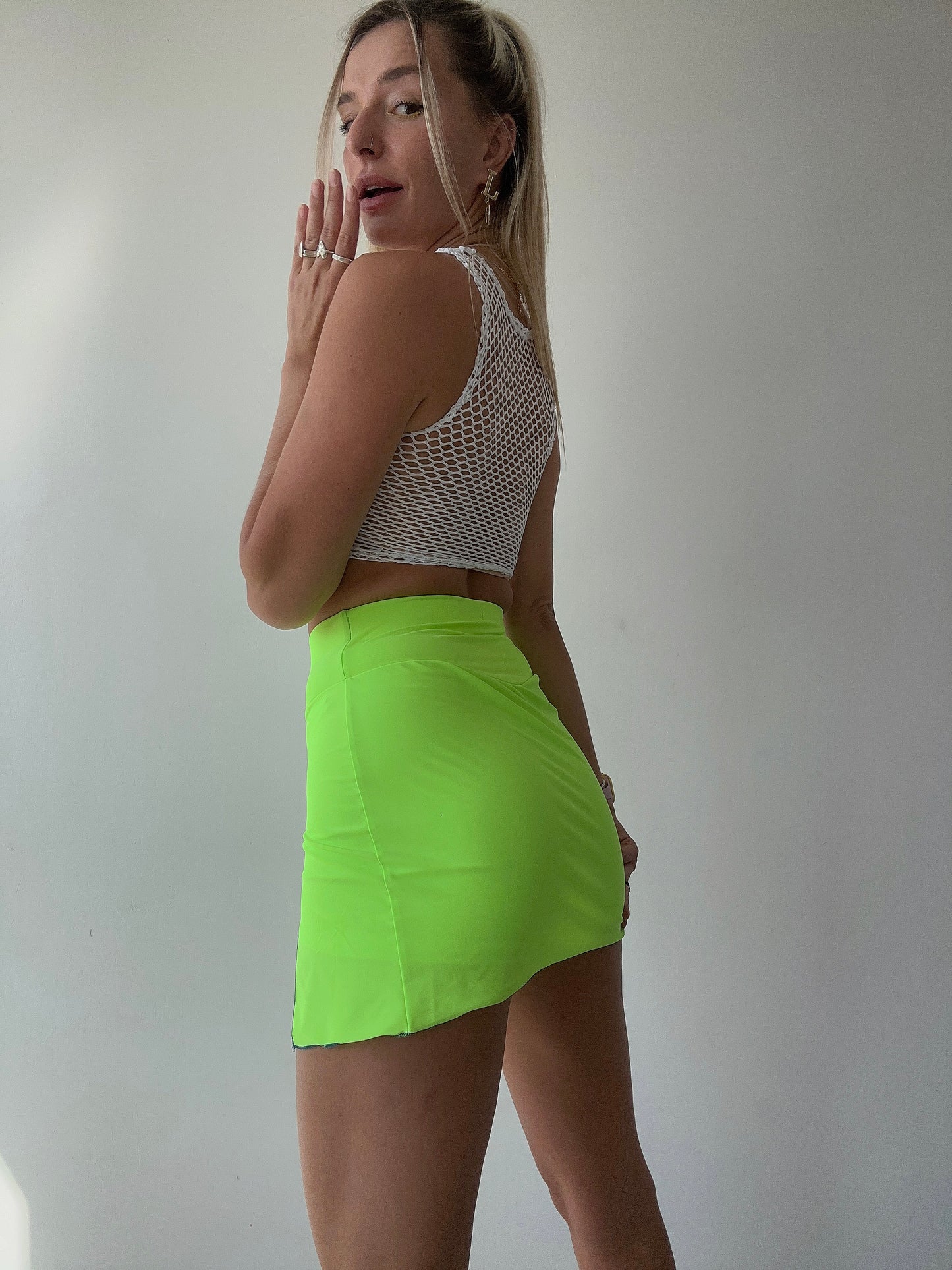 Green Mini Skort with Blue Stitching