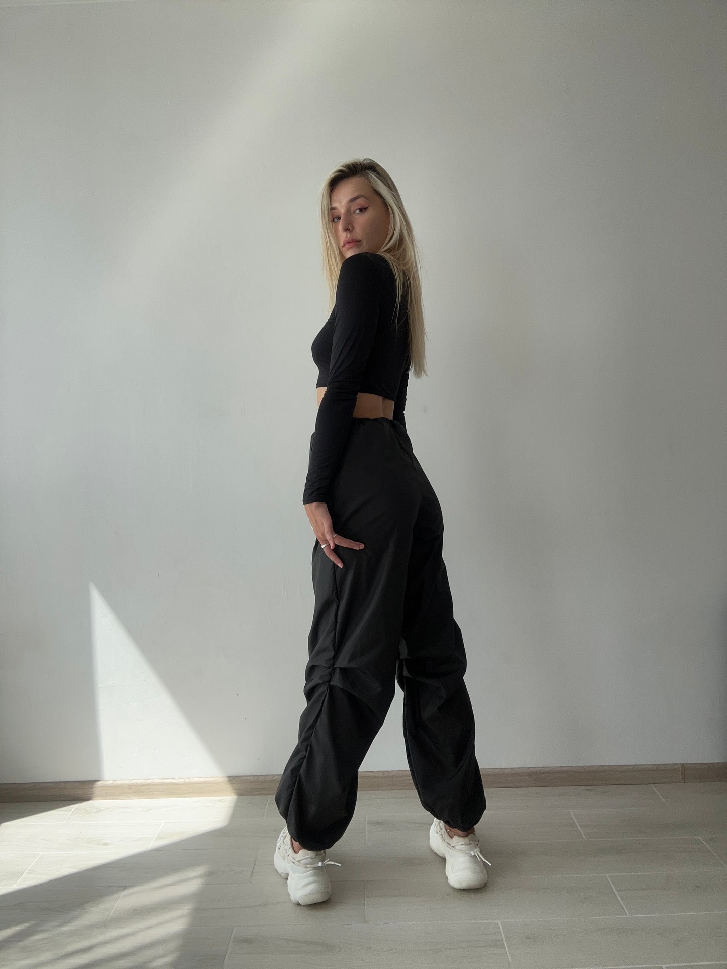 Black Cargo Wide Leg Pants