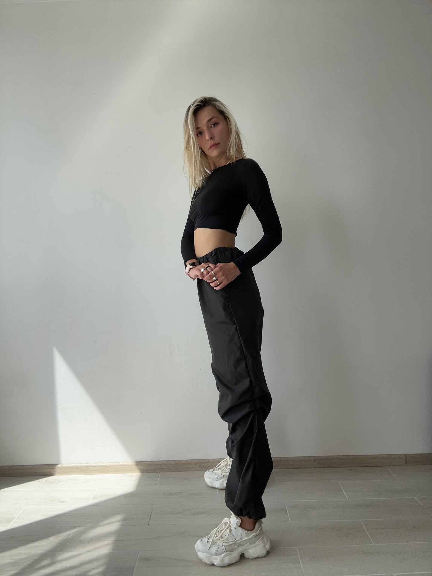 Black Cargo Wide Leg Pants
