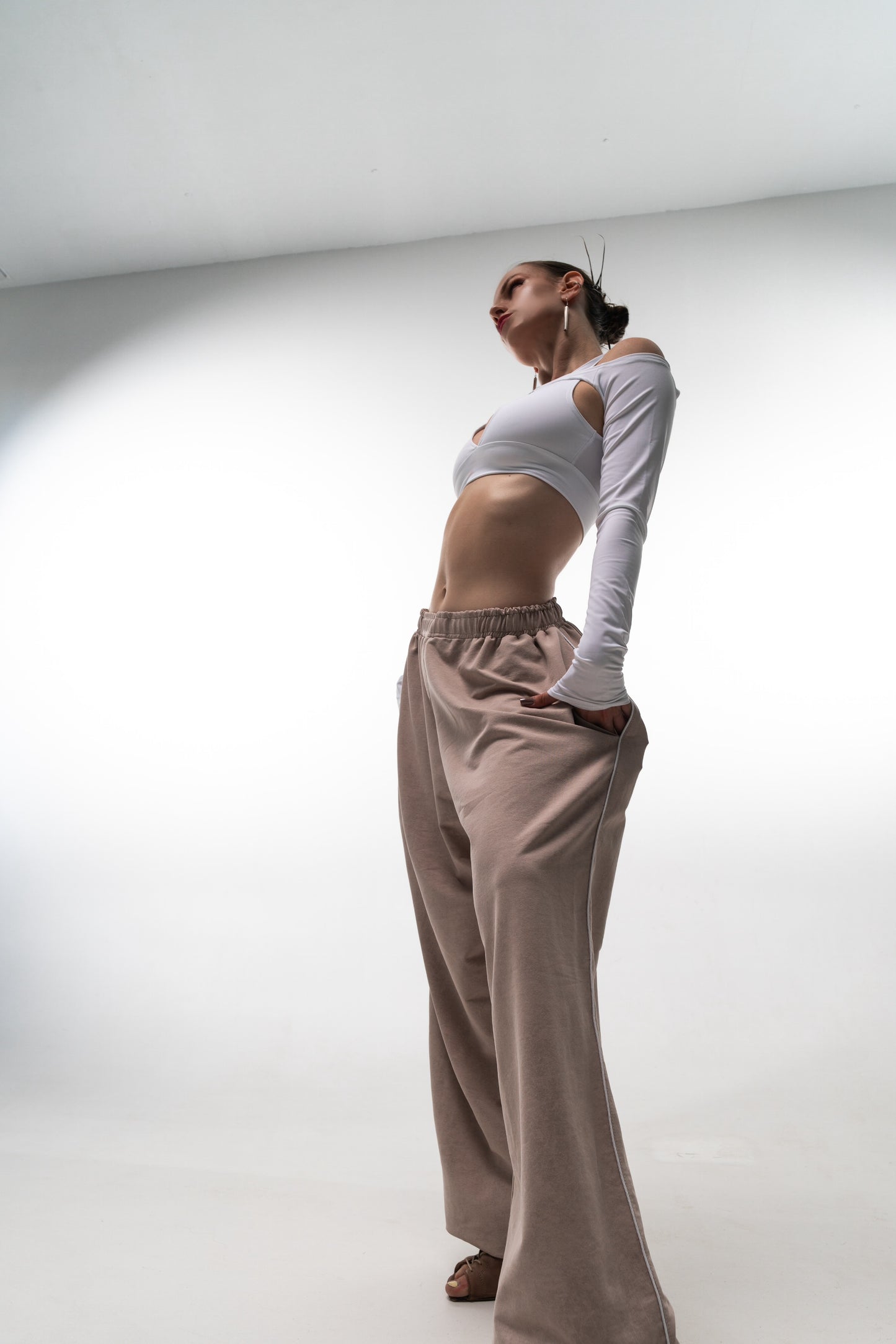 Beige Tie Dye Wide Leg Pants