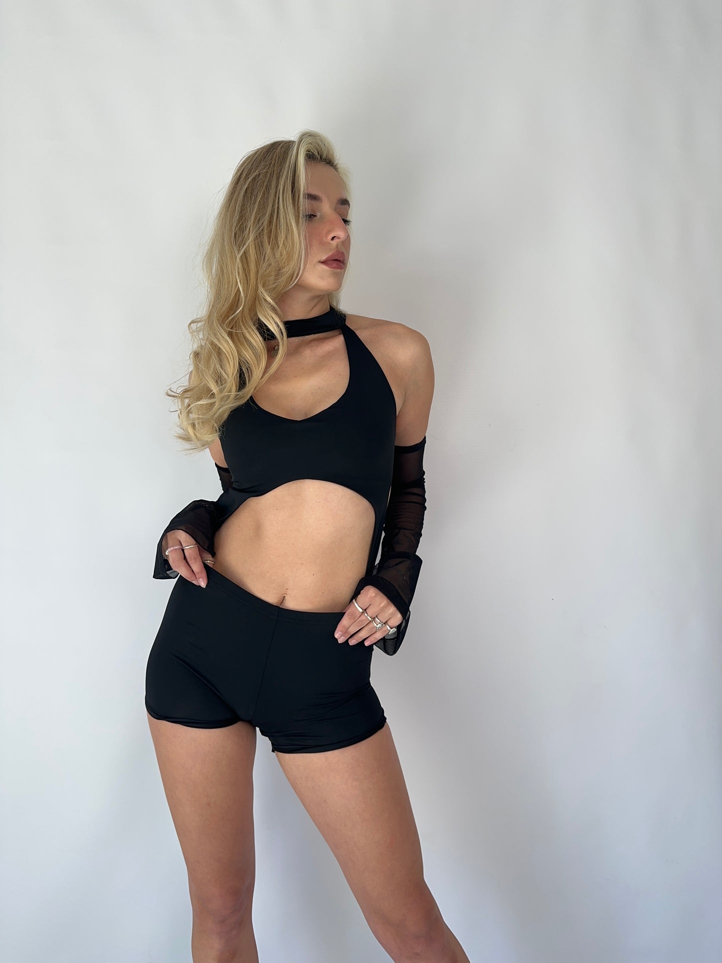 Black Open Back Pole Dance Catsuit