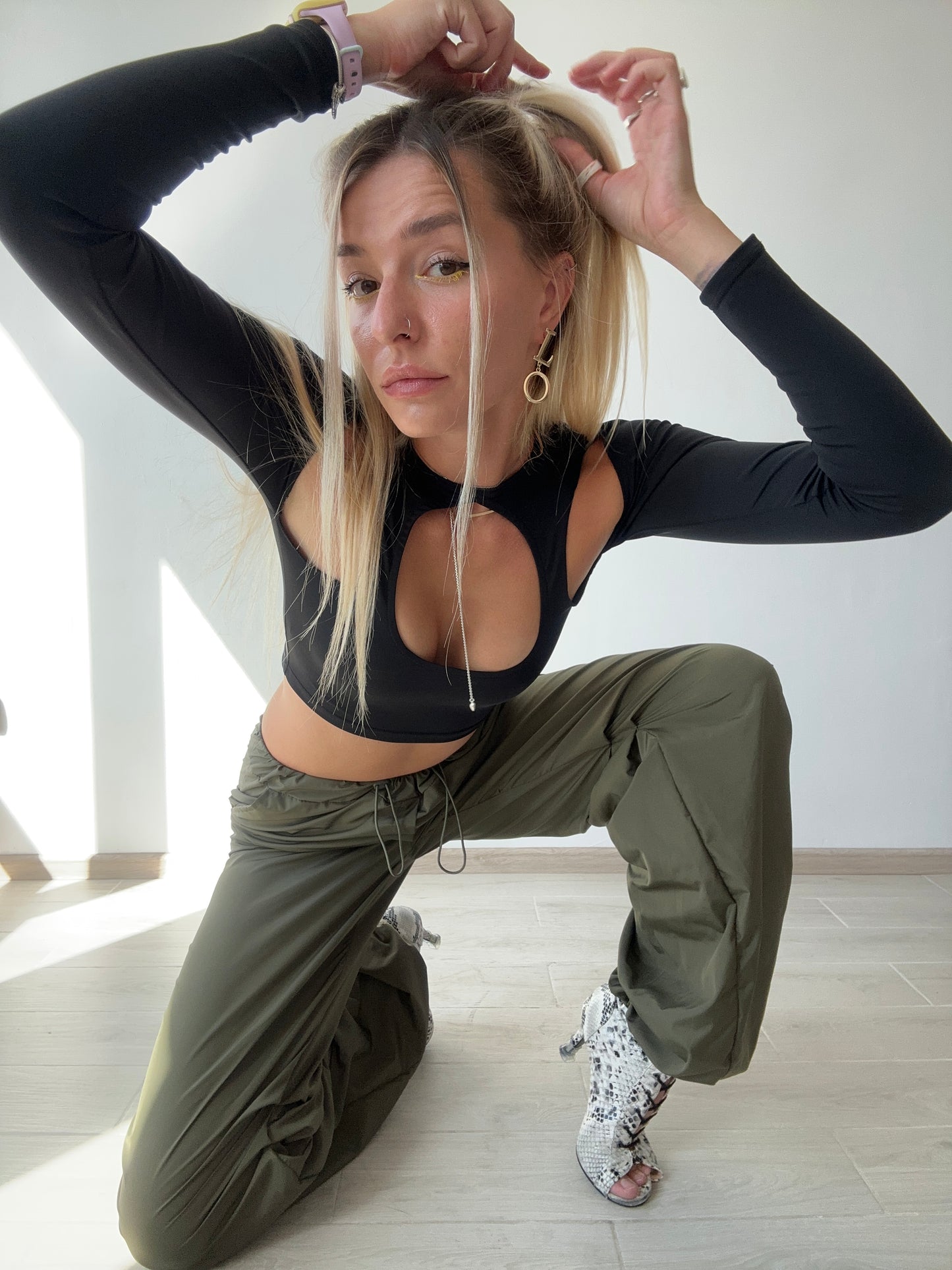 Khaki Cargo Wide Leg Pants