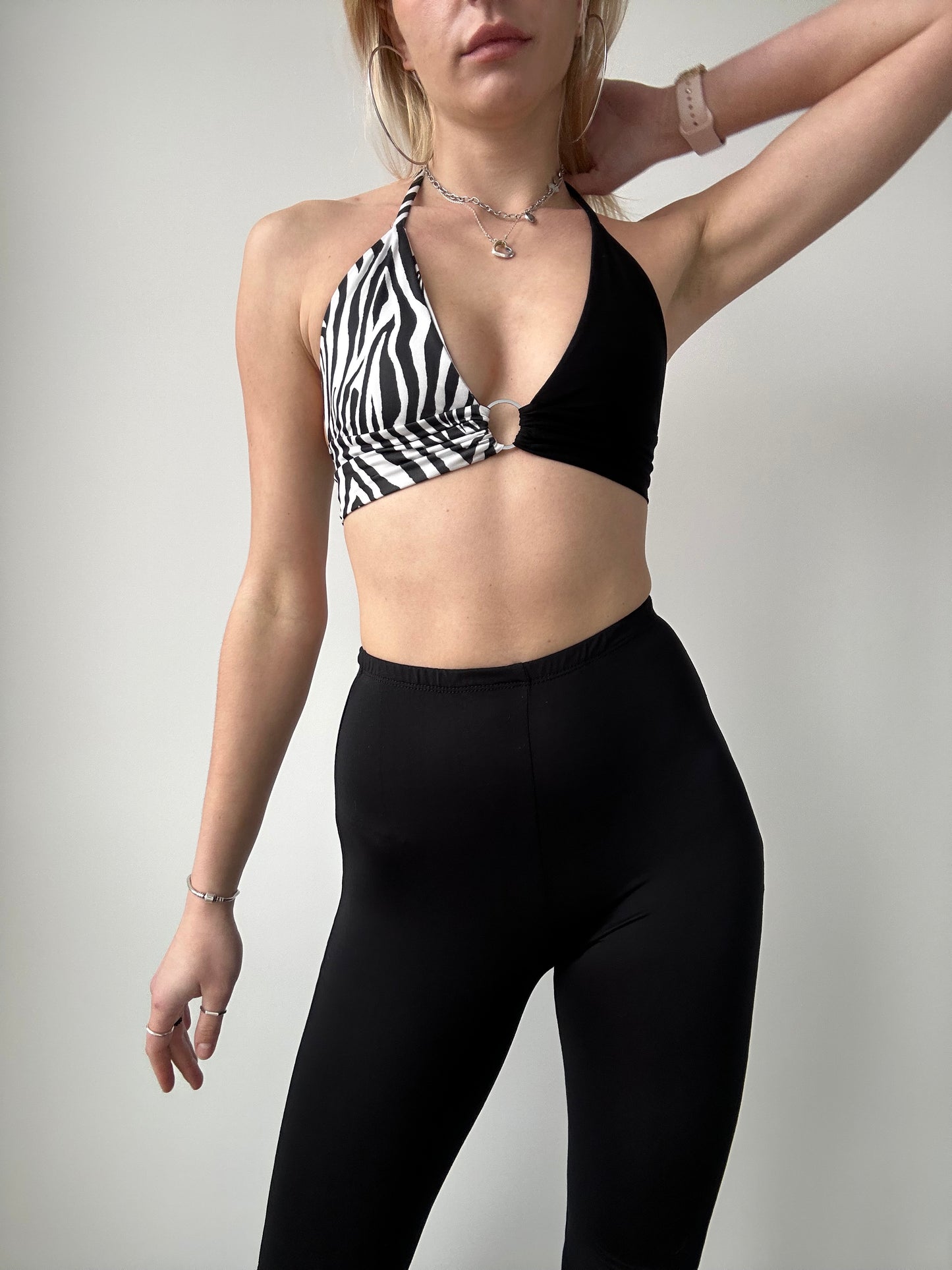 Black & Zebra Ring Halter Top