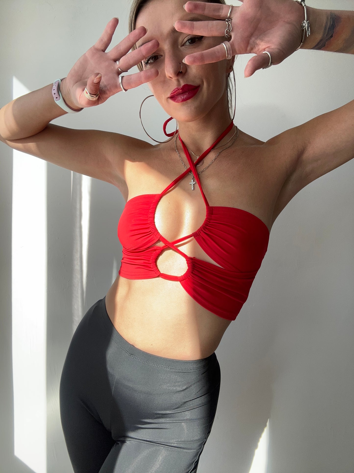 Red Halter Tie Bralette Crop Top