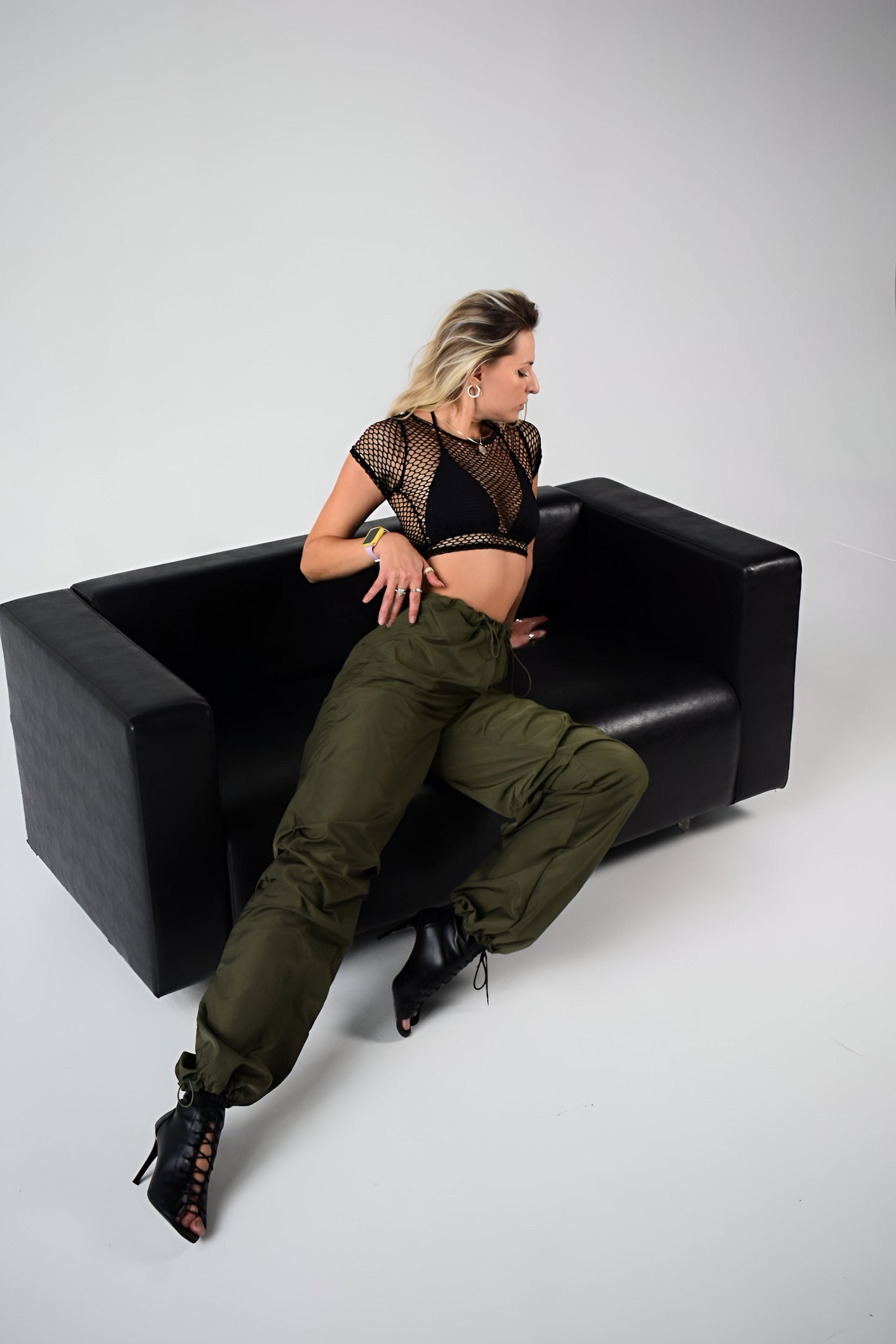 Black Large Net Mesh Crop Top