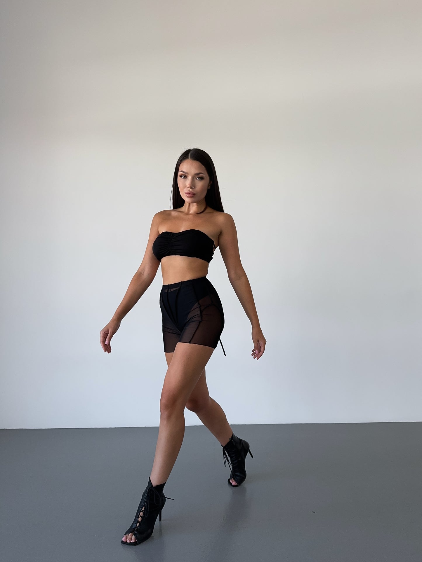 Black Knit Bandeau Crop Top