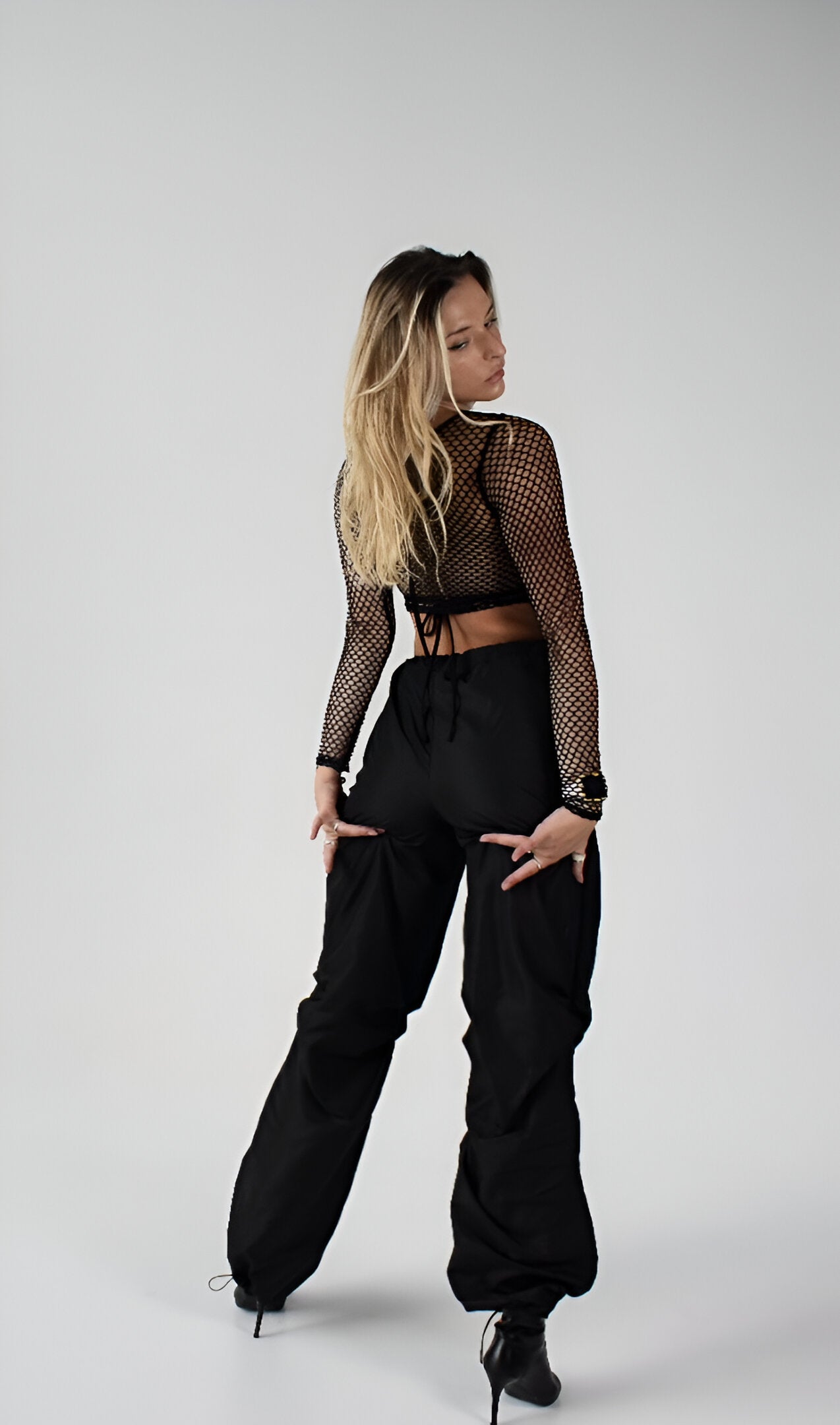 Black Mesh Crew Neck Crop Top