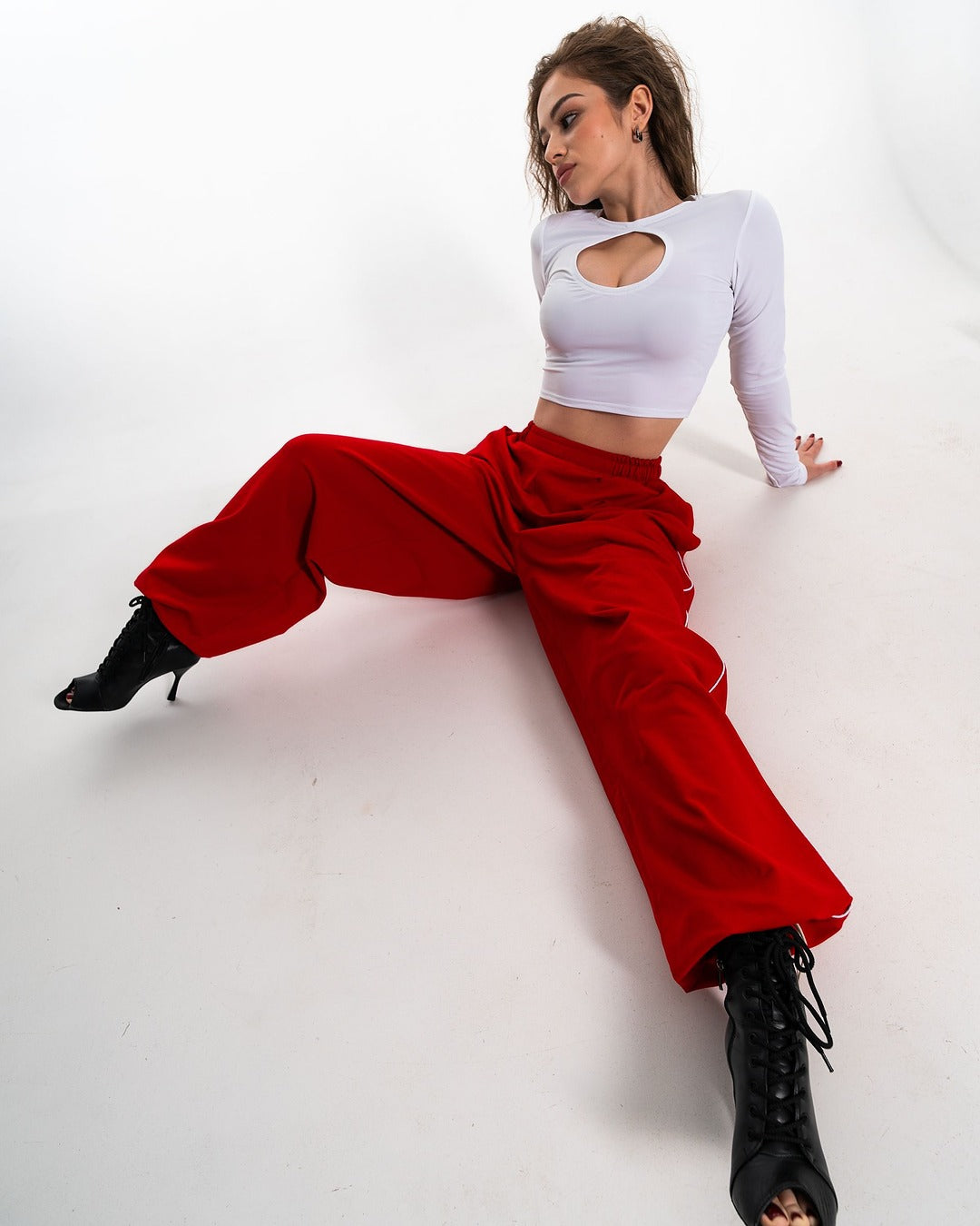 White Keyhole Long Sleeve Crop Top