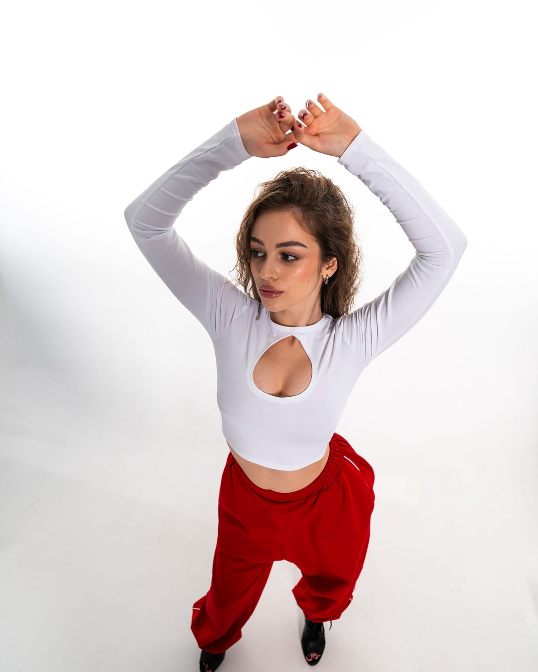 White Keyhole Long Sleeve Crop Top