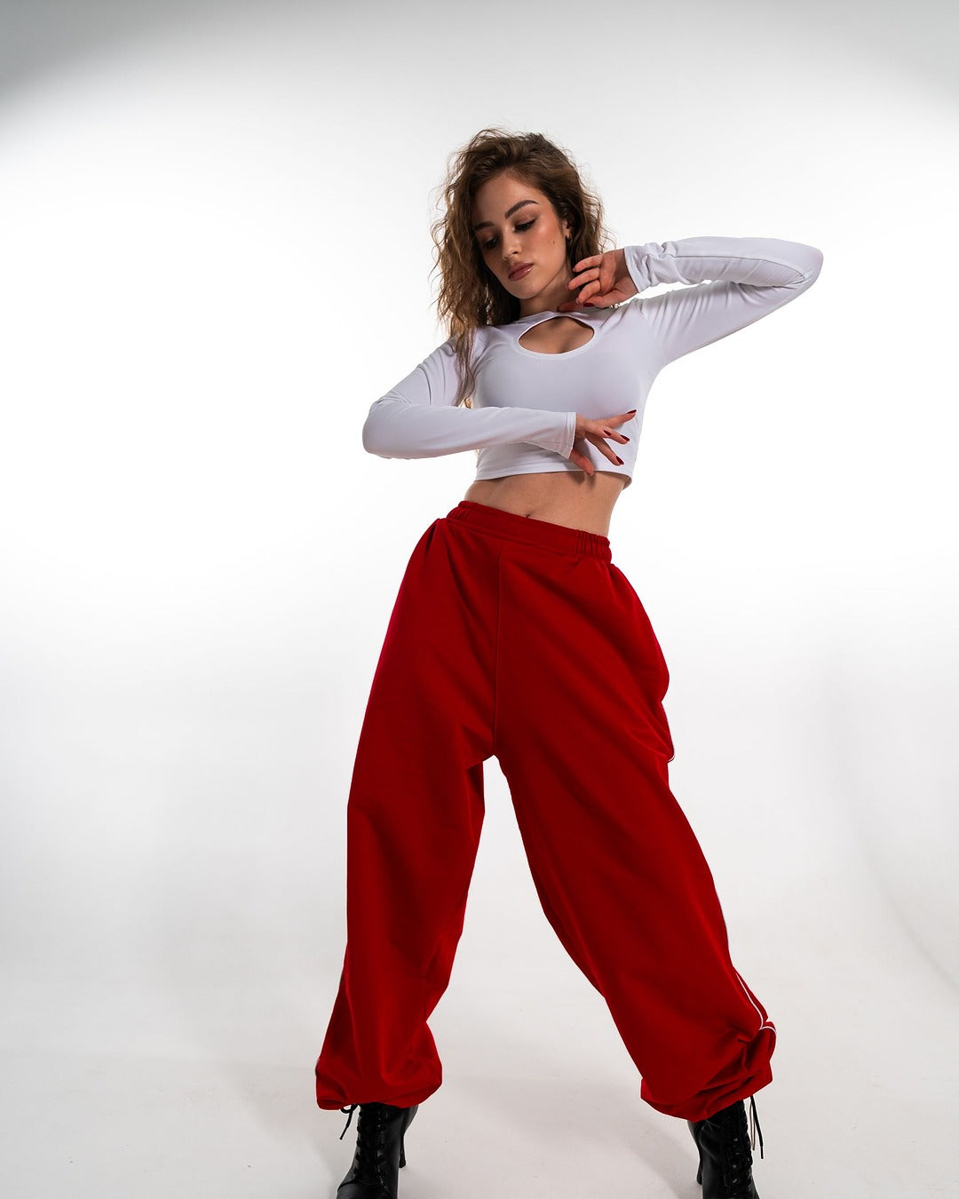 White Keyhole Long Sleeve Crop Top