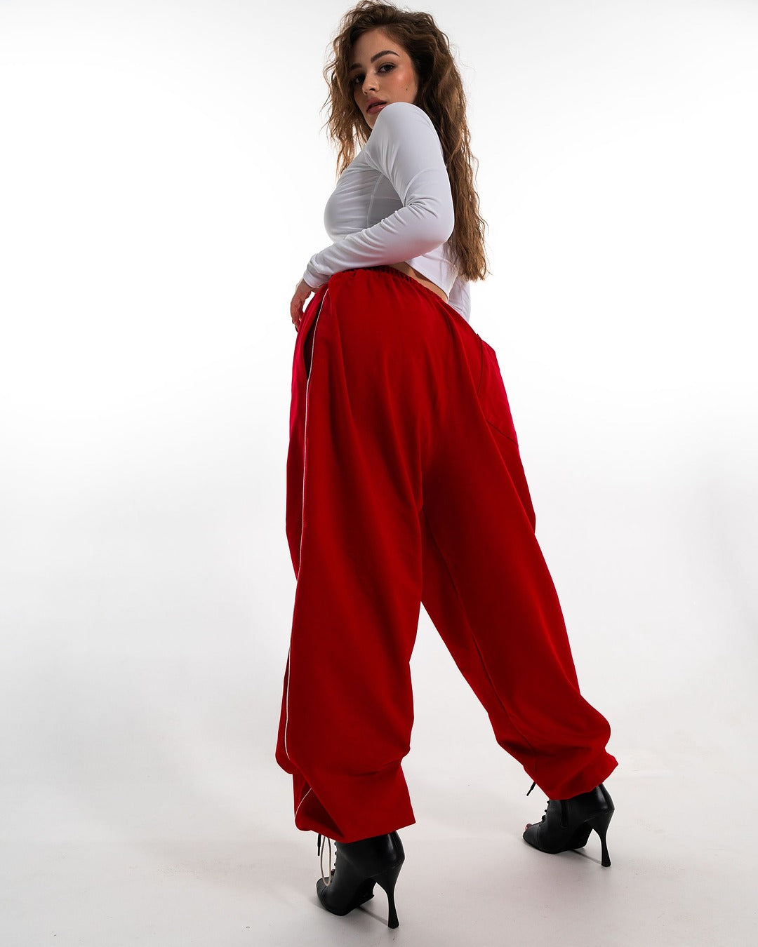 Red Wide Leg Cargo Pants