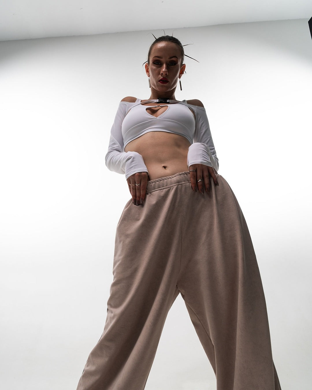 Beige Tie Dye Wide Leg Pants