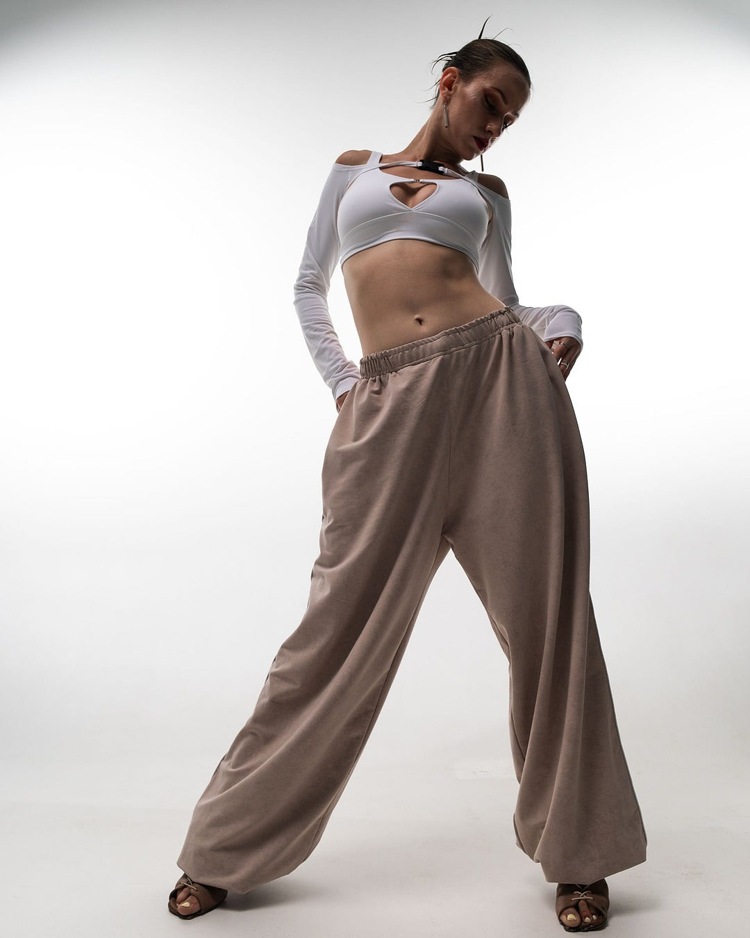 Beige Tie Dye Wide Leg Pants