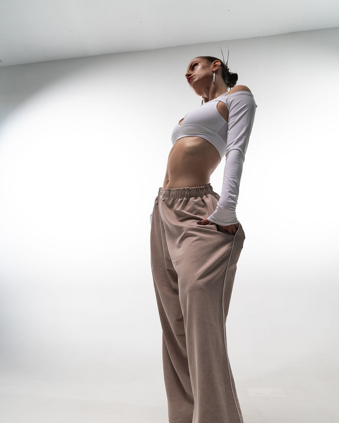 Beige Tie Dye Wide Leg Pants