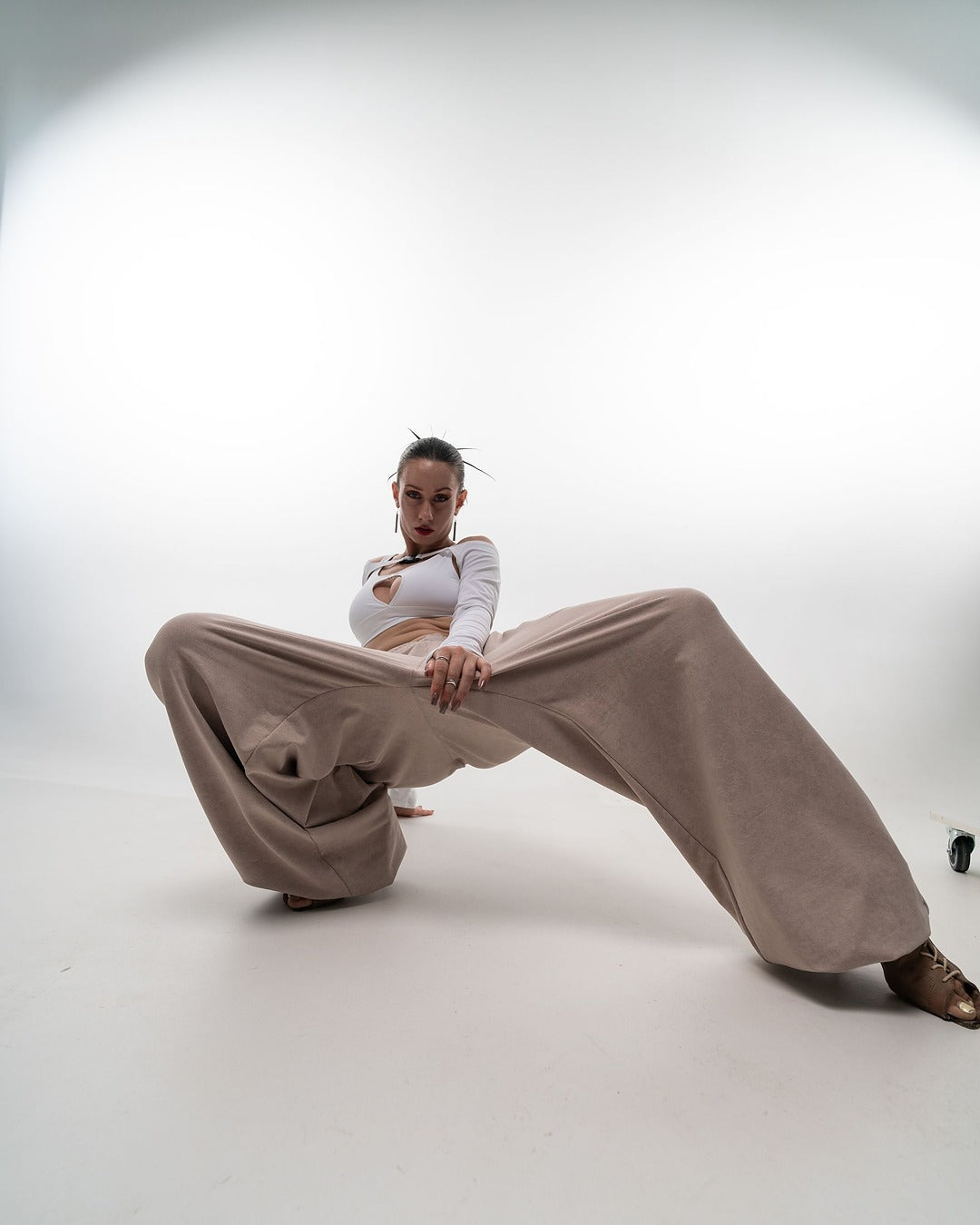 Beige Tie Dye Wide Leg Pants