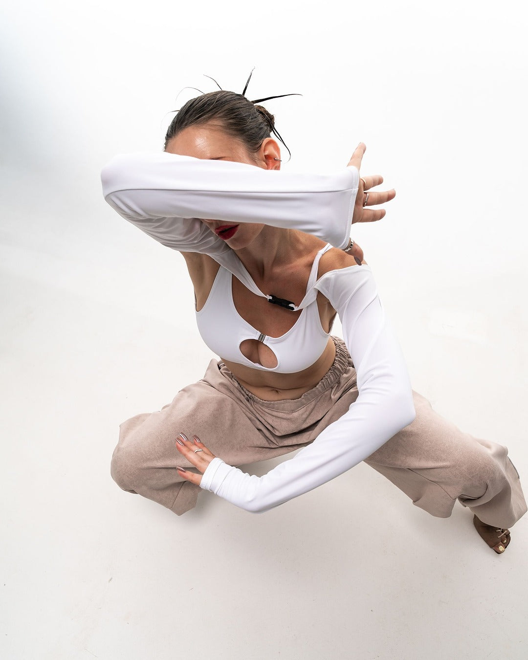 Beige Tie Dye Wide Leg Pants