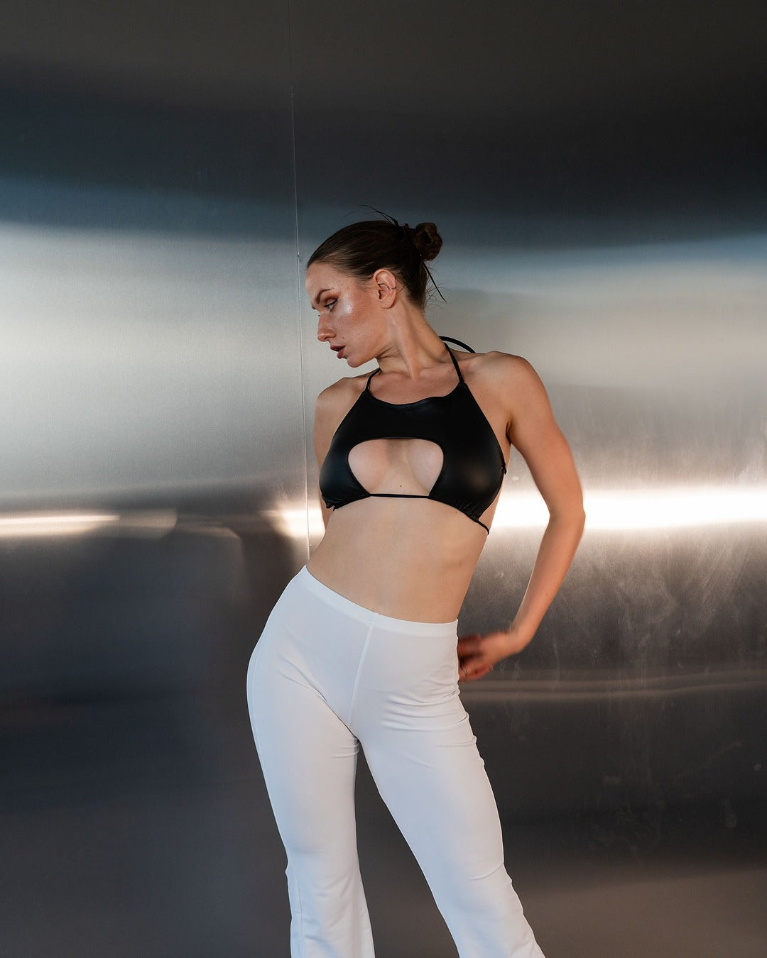 Black Matte Faux Leather Crop Top