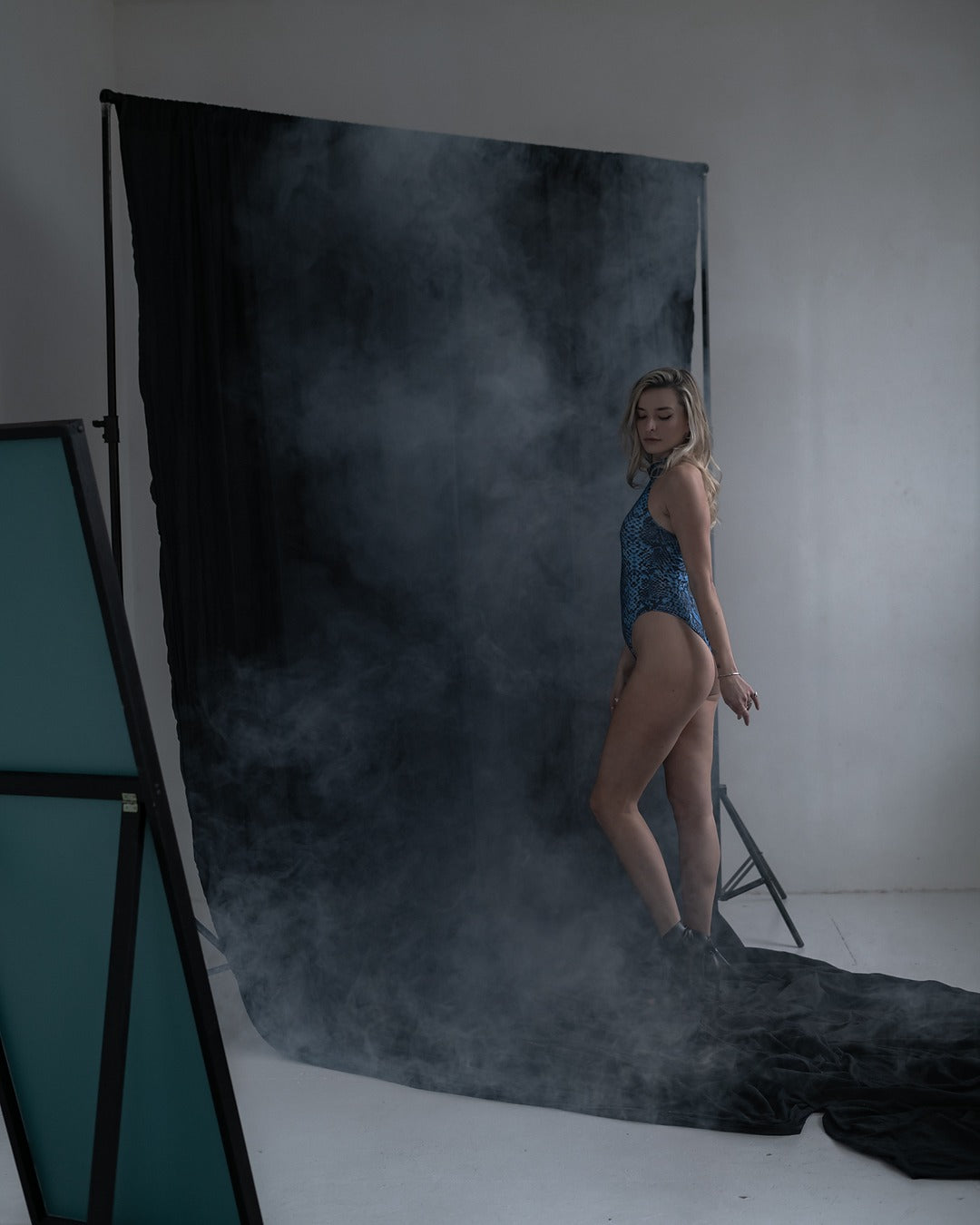 Blue Snake Print Bodysuit with Gloves