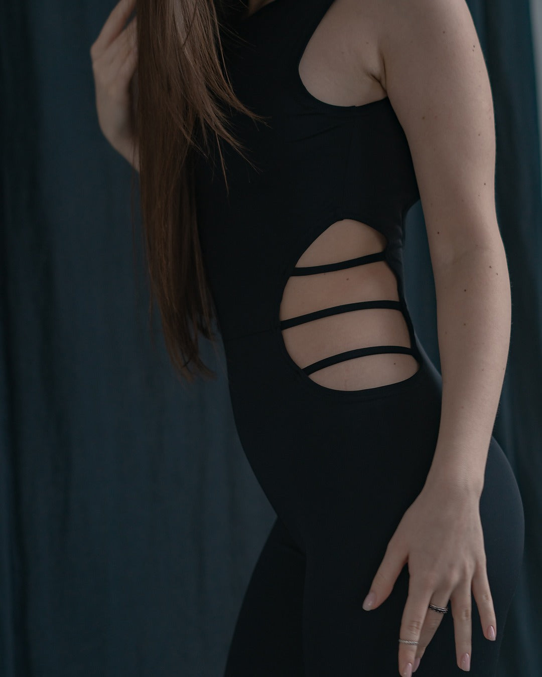 Black Sleeveless Stretch Leggins Backless Catsuit