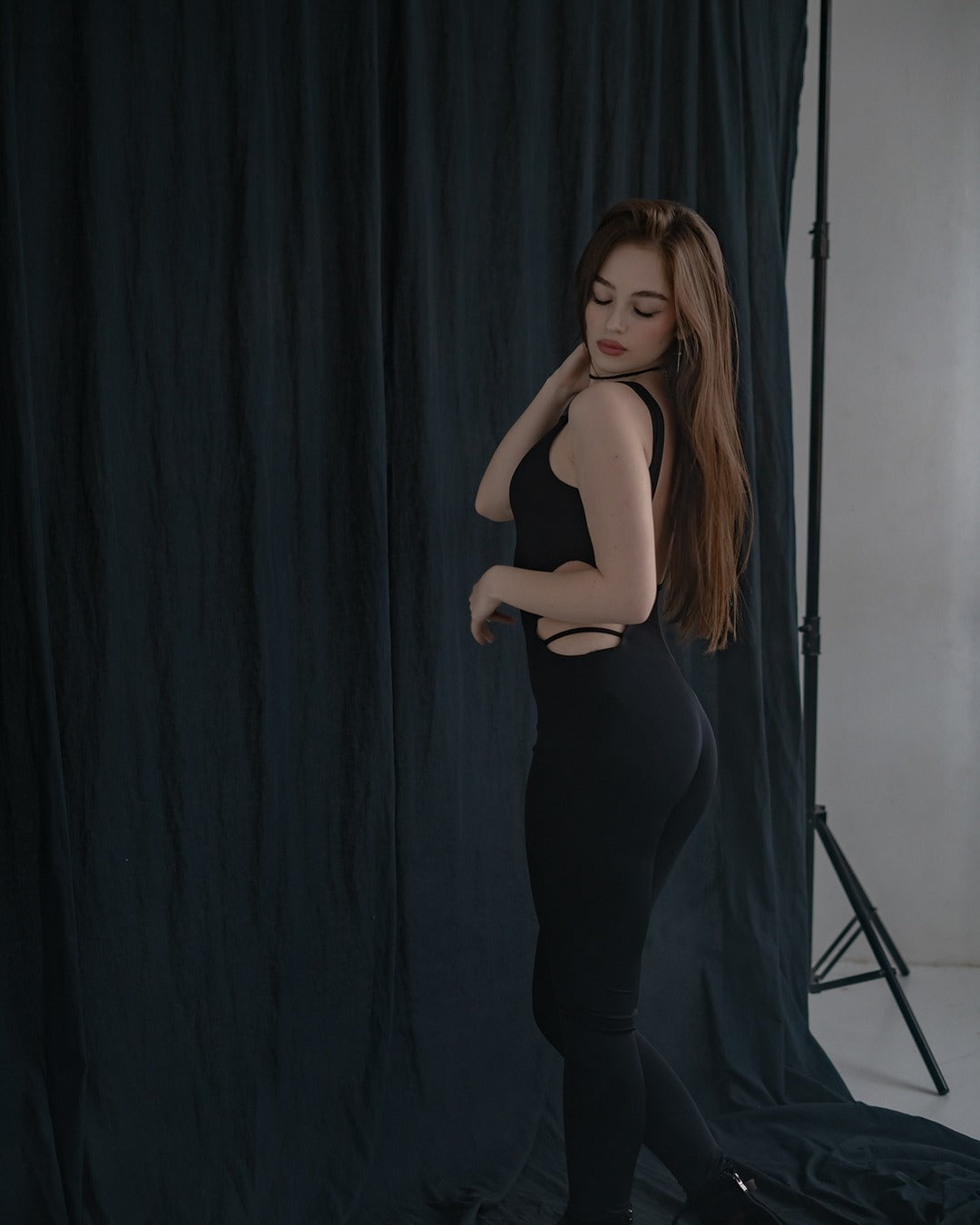 Black Sleeveless Stretch Leggins Backless Catsuit